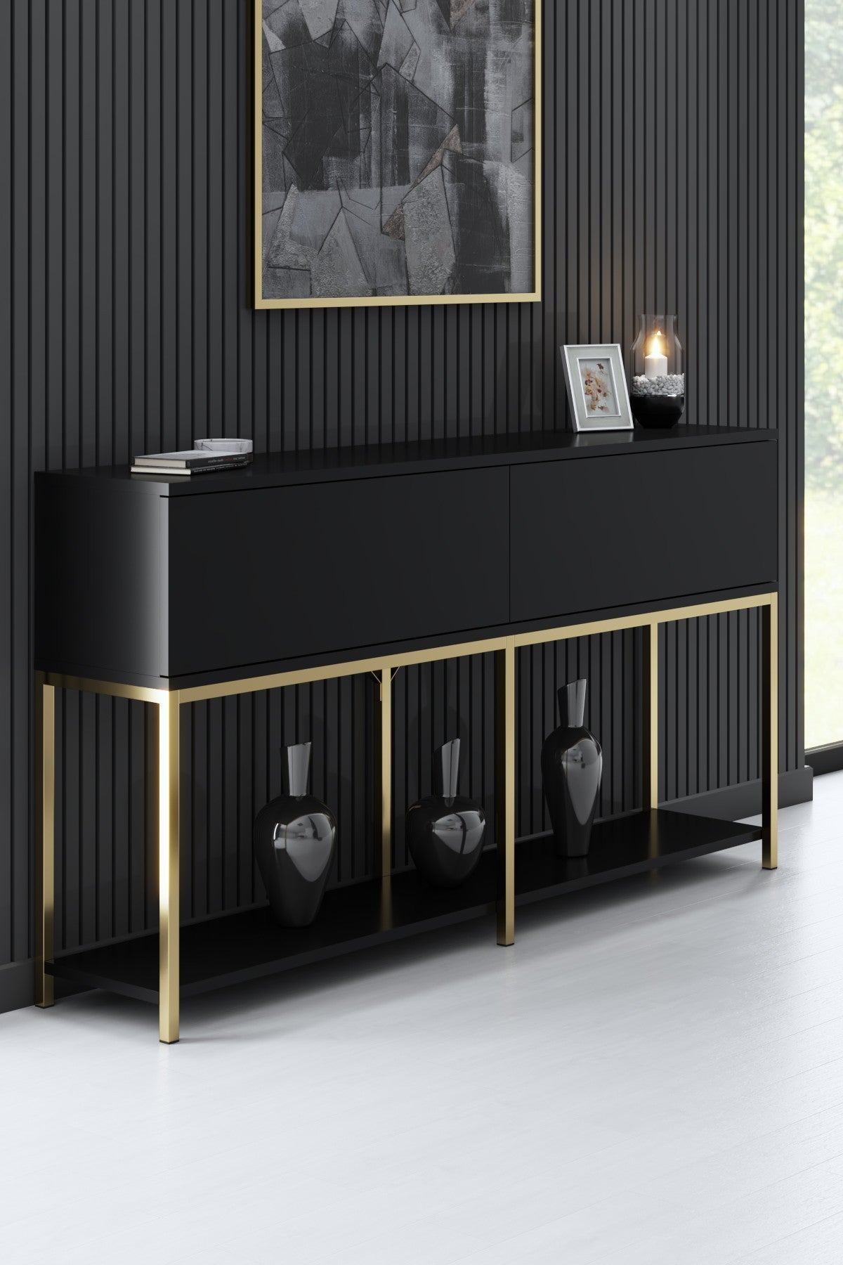 Lord - Black, Gold in Schwarz Gold präsentiert im Onlineshop von KAQTU Design AG. High-Sideboard ist von Hanah Home
