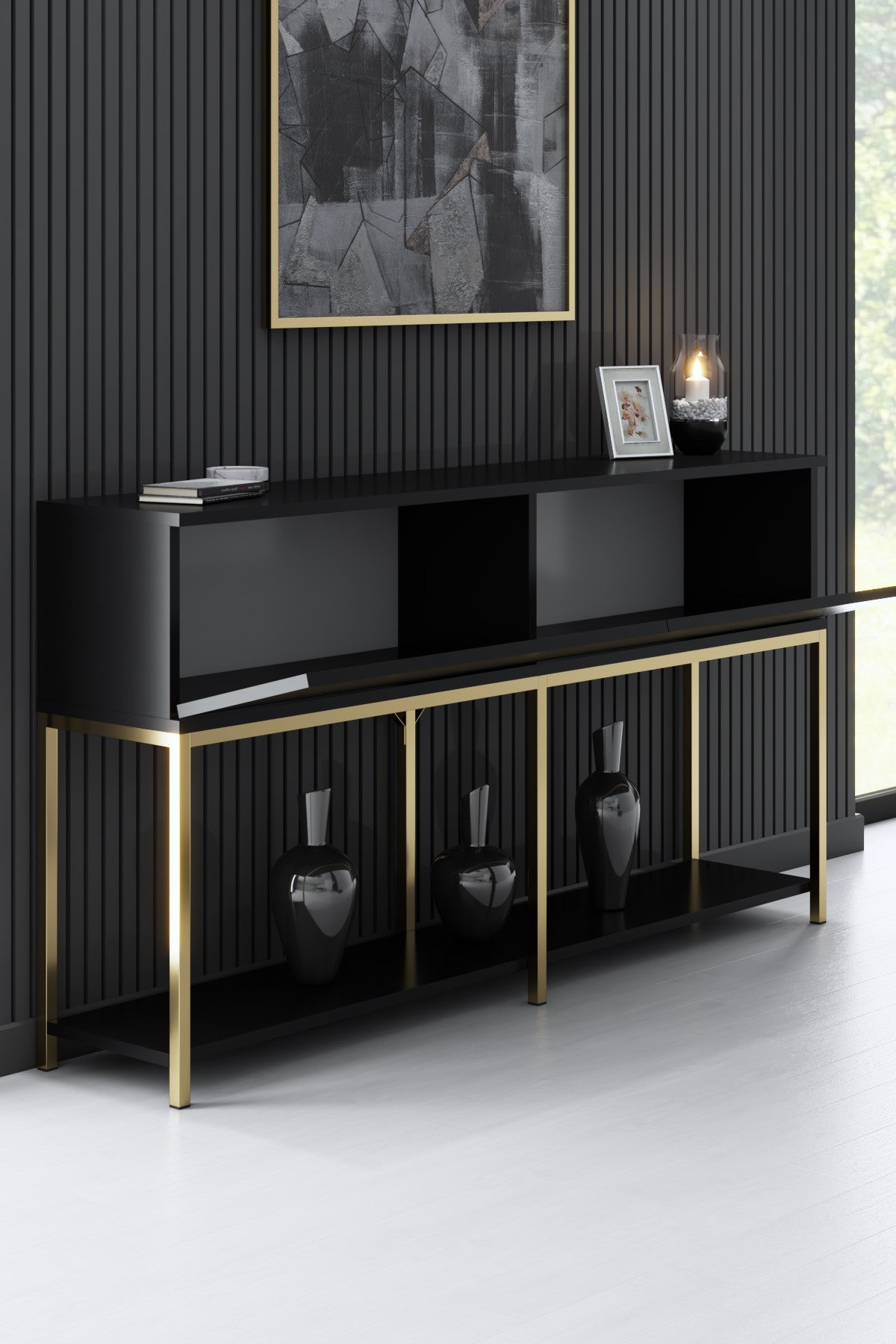 Lord - Black, Gold in Schwarz Gold präsentiert im Onlineshop von KAQTU Design AG. High-Sideboard ist von Hanah Home