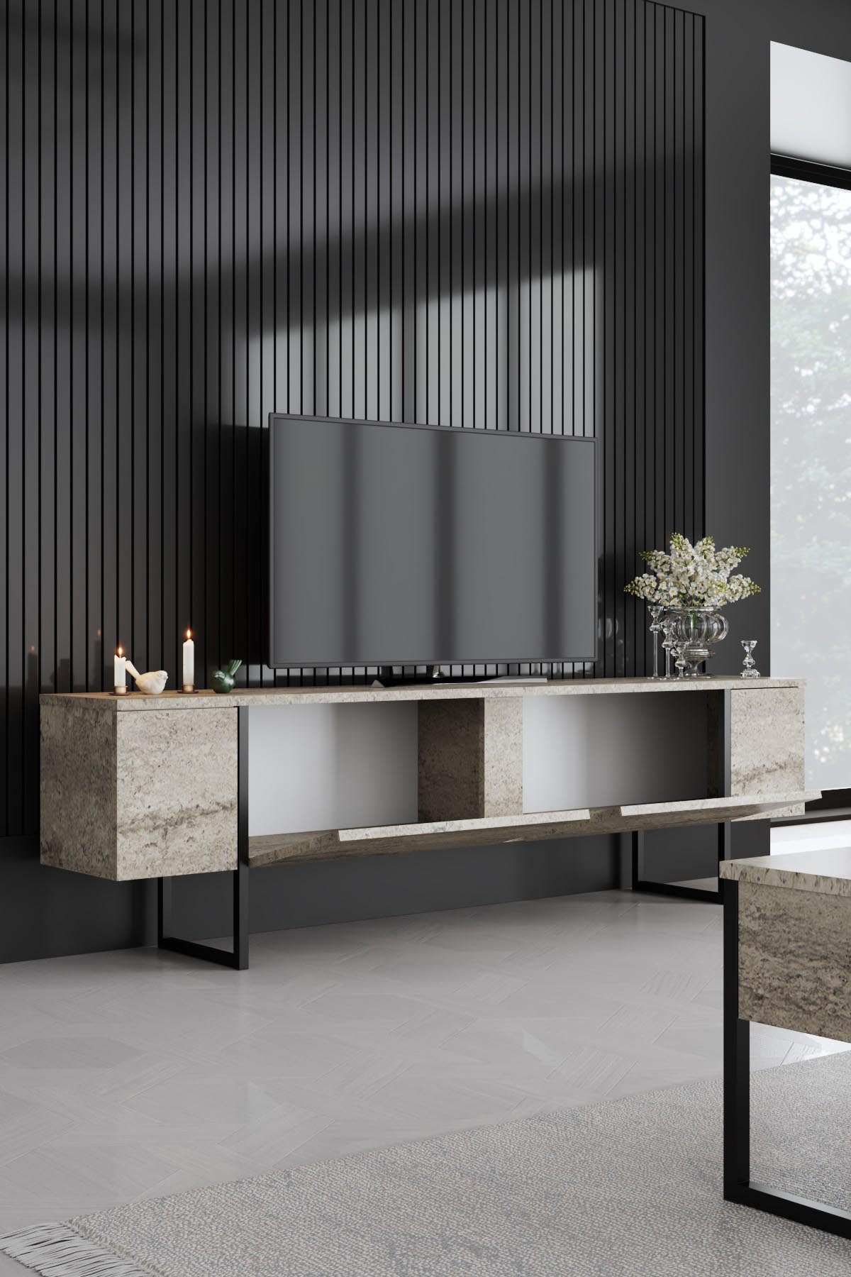 Luxe - Travertine, Black in Travertin Schwarz präsentiert im Onlineshop von KAQTU Design AG. Sideboard ist von Hanah Home