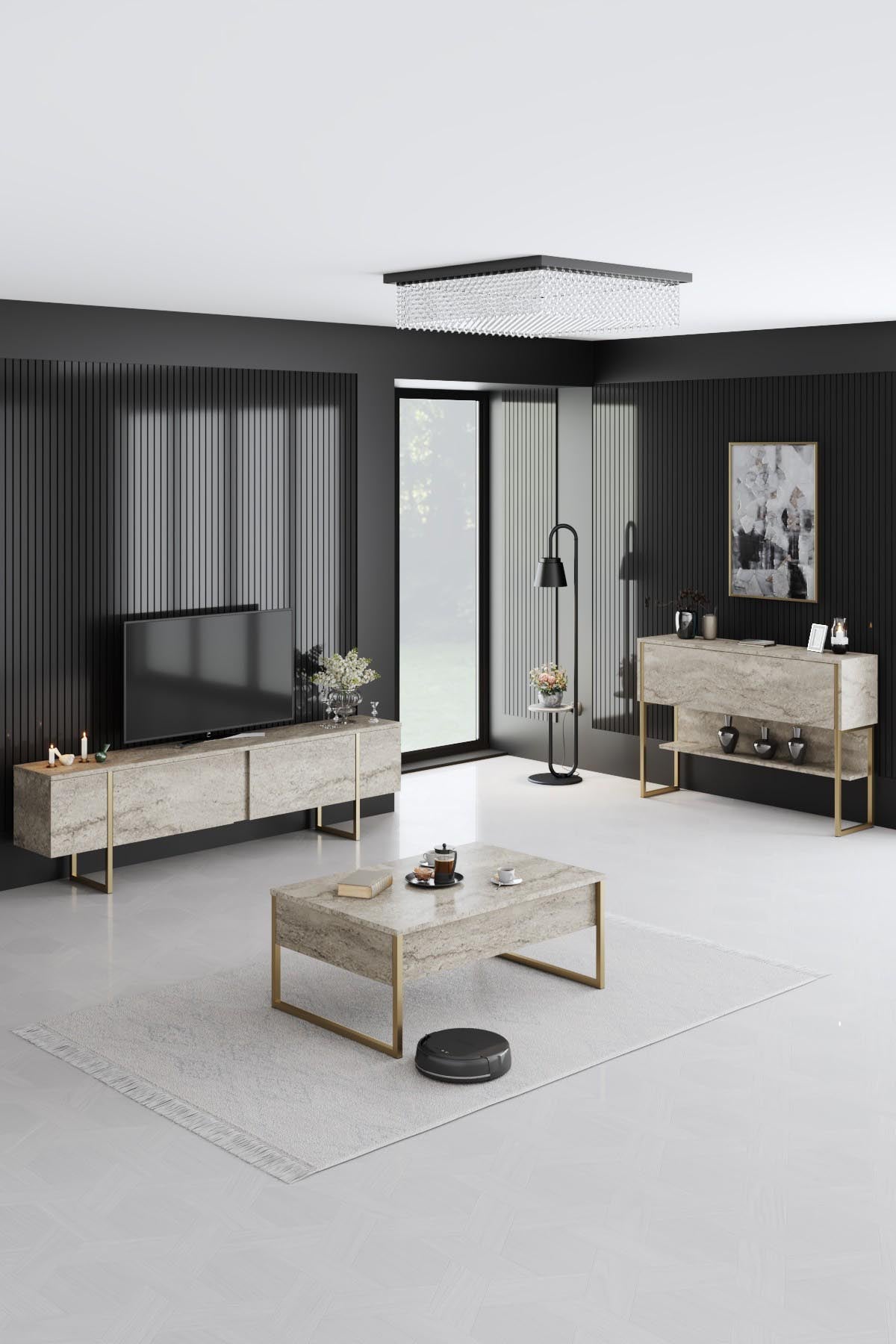 Luxe - Travertine, Gold in Travertin Gold präsentiert im Onlineshop von KAQTU Design AG. Sideboard ist von Hanah Home