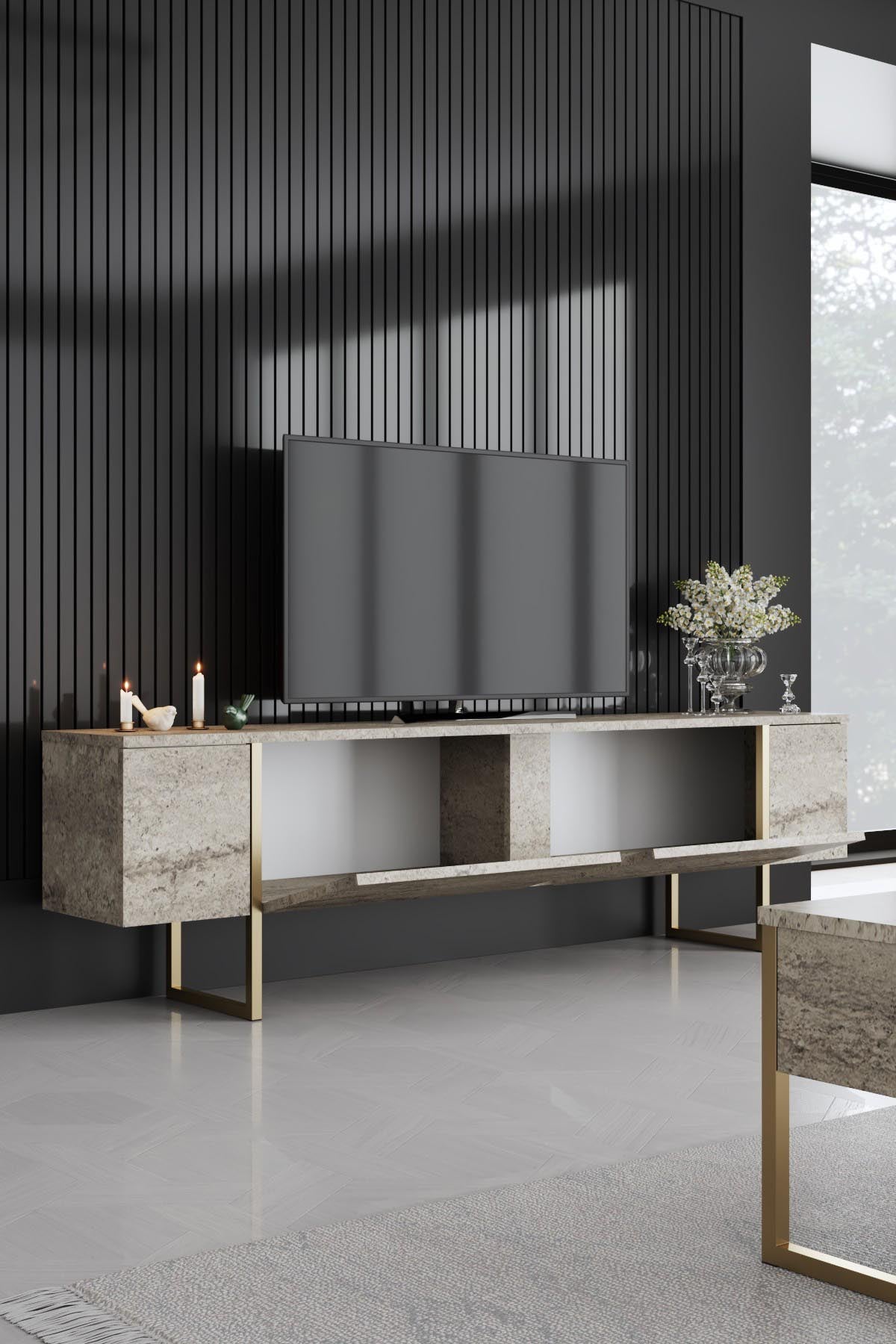 Luxe - Travertine, Gold in Travertin Gold präsentiert im Onlineshop von KAQTU Design AG. Sideboard ist von Hanah Home