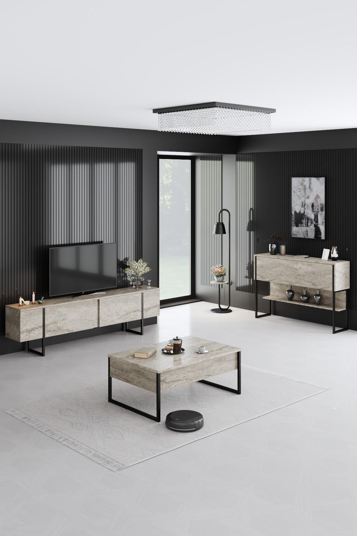Luxe - Travertine, Black in Travertin Schwarz präsentiert im Onlineshop von KAQTU Design AG. Kommode ist von Hanah Home