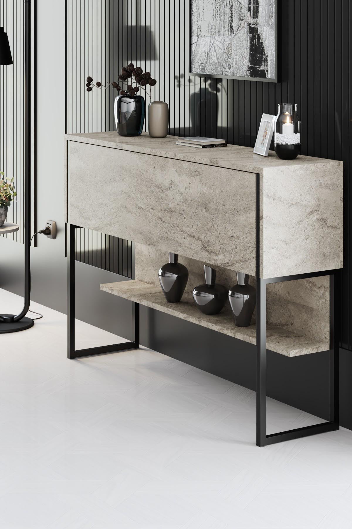 Luxe - Travertine, Black in Travertin Schwarz präsentiert im Onlineshop von KAQTU Design AG. Kommode ist von Hanah Home