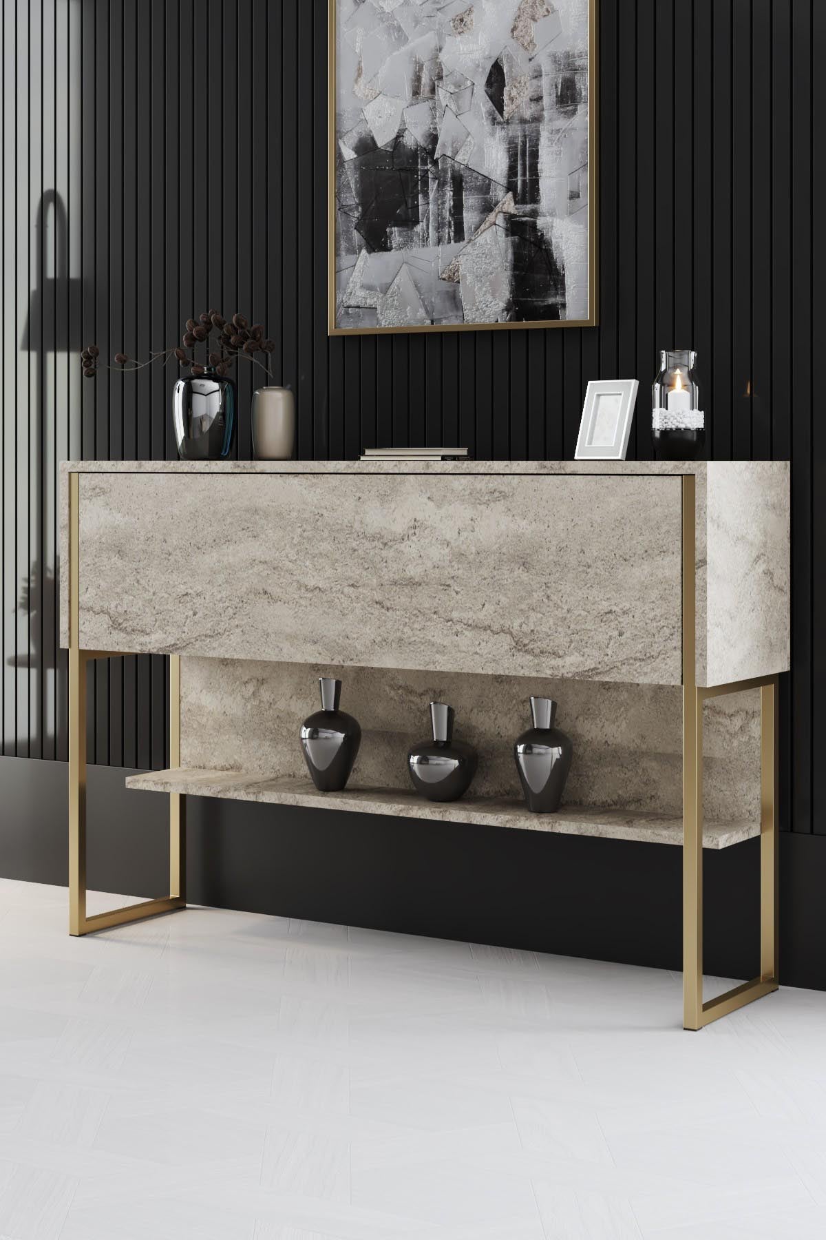 Luxe - Travertine, Gold in Travertin Gold präsentiert im Onlineshop von KAQTU Design AG. Kommode ist von Hanah Home
