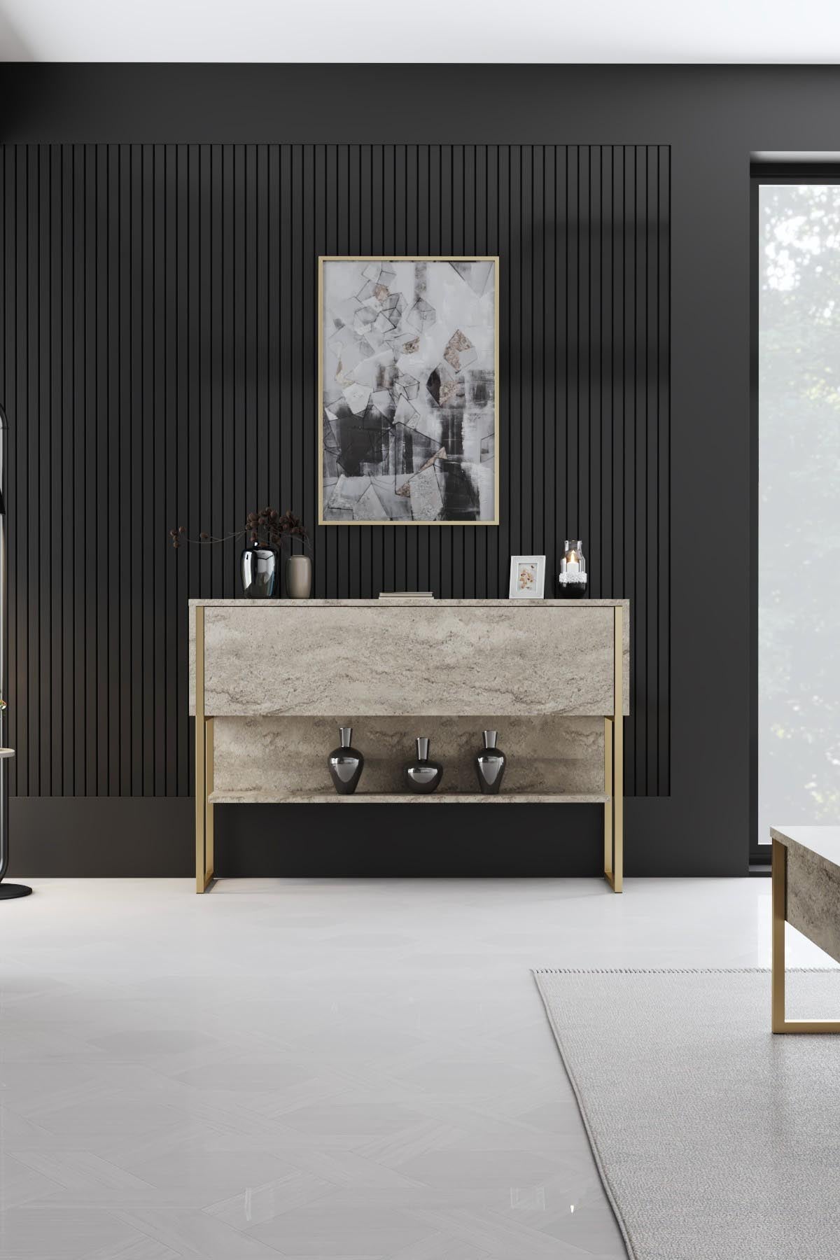 Luxe - Travertine, Gold in Travertin Gold präsentiert im Onlineshop von KAQTU Design AG. Kommode ist von Hanah Home