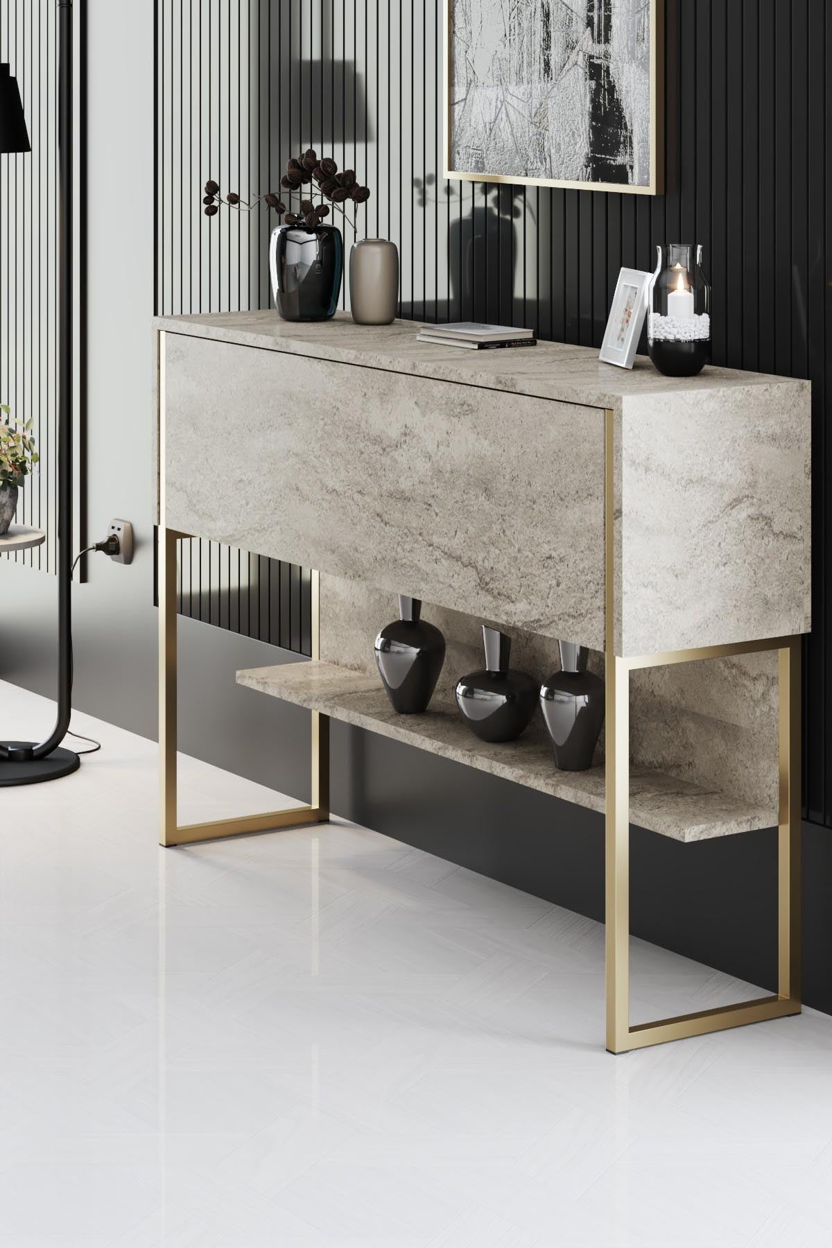 Luxe - Travertine, Gold in Travertin Gold präsentiert im Onlineshop von KAQTU Design AG. Kommode ist von Hanah Home