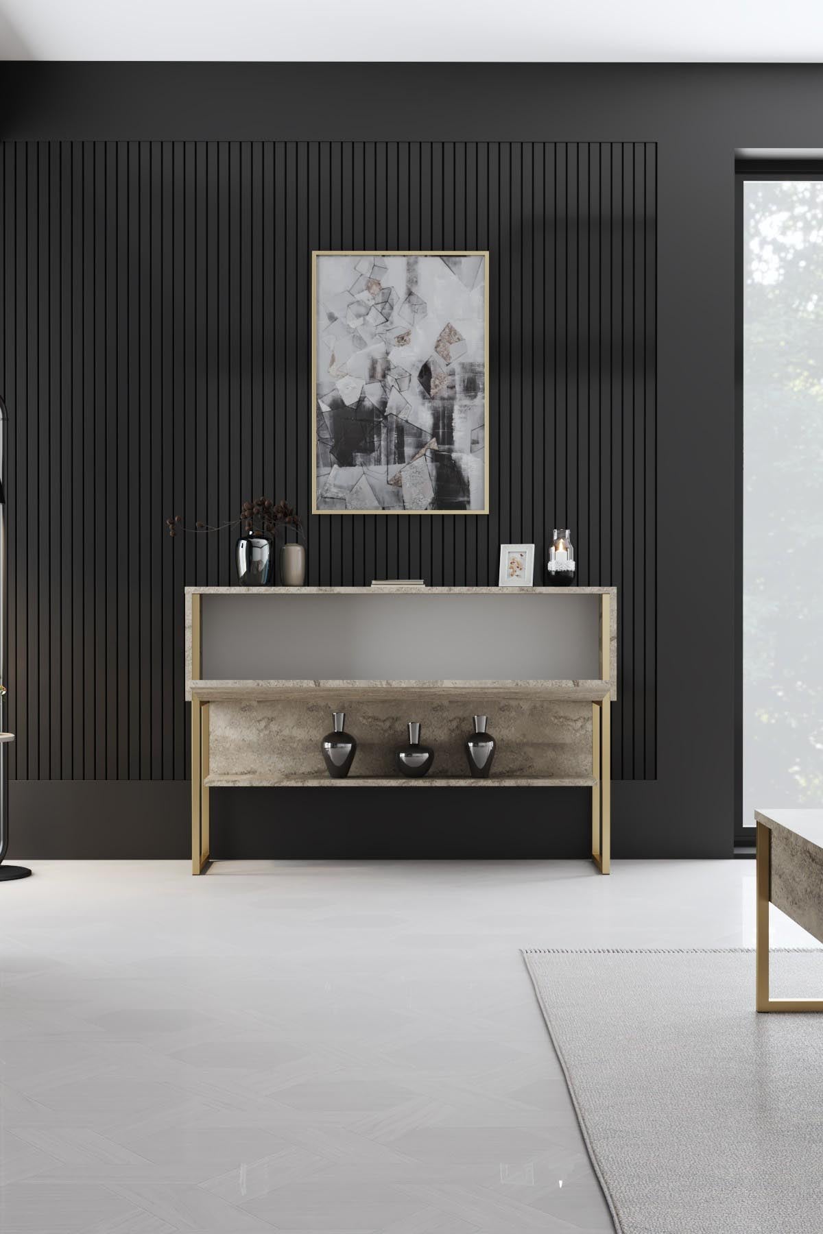 Luxe - Travertine, Gold in Travertin Gold präsentiert im Onlineshop von KAQTU Design AG. Kommode ist von Hanah Home