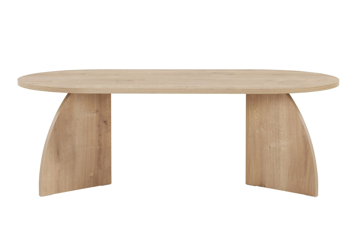 Rechteckiger Couchtisch Melina in Saphir-Eiche aus melaminbeschichteter Spanplatte, schlichtes Design mit klaren Linien und vier Beinen.