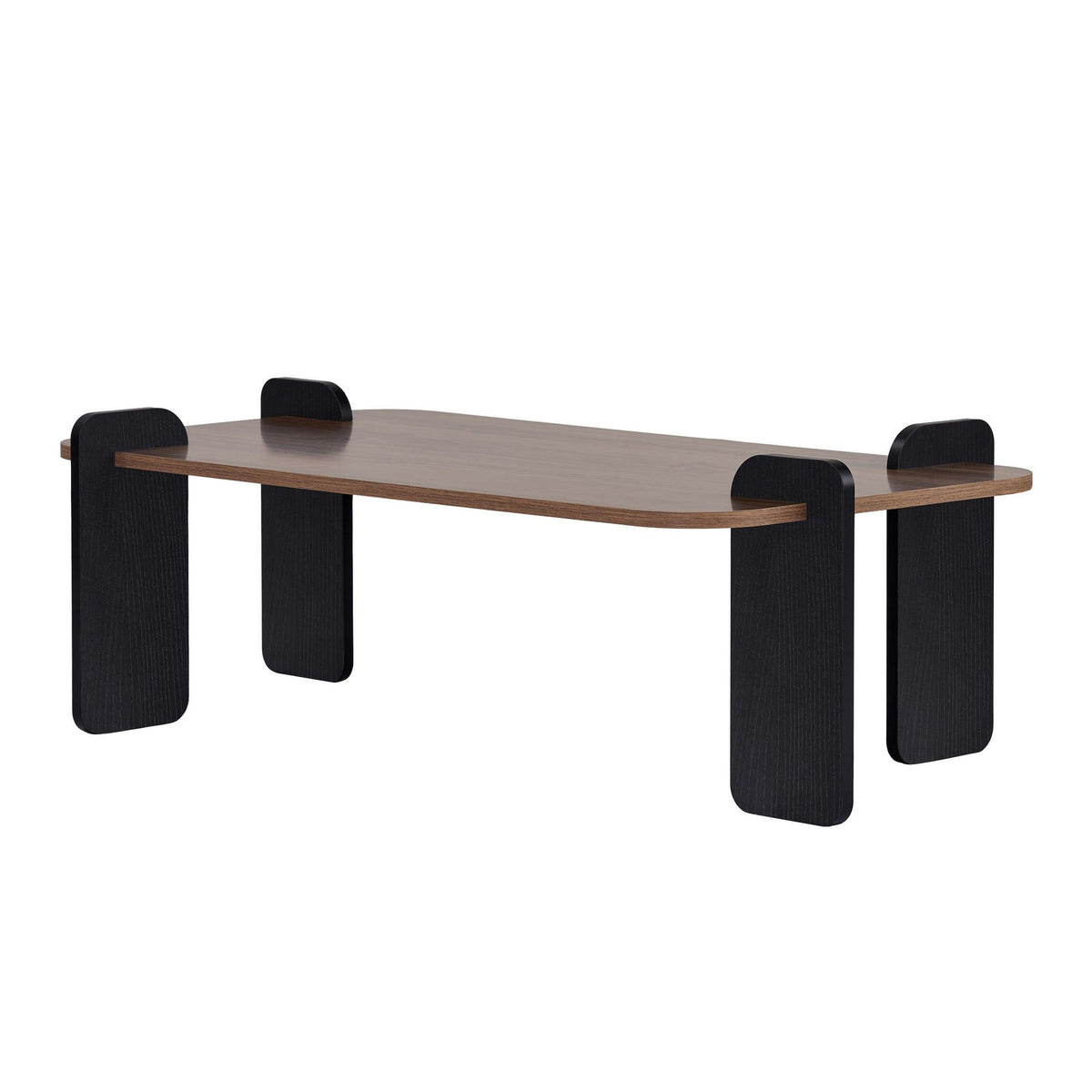 Couchtisch Renard von Nordure in Venezia Nussbaum und Holz Schwarz, rechteckige Form, melaminbeschichtete Spanplatte, Masse 147x87x35 cm.