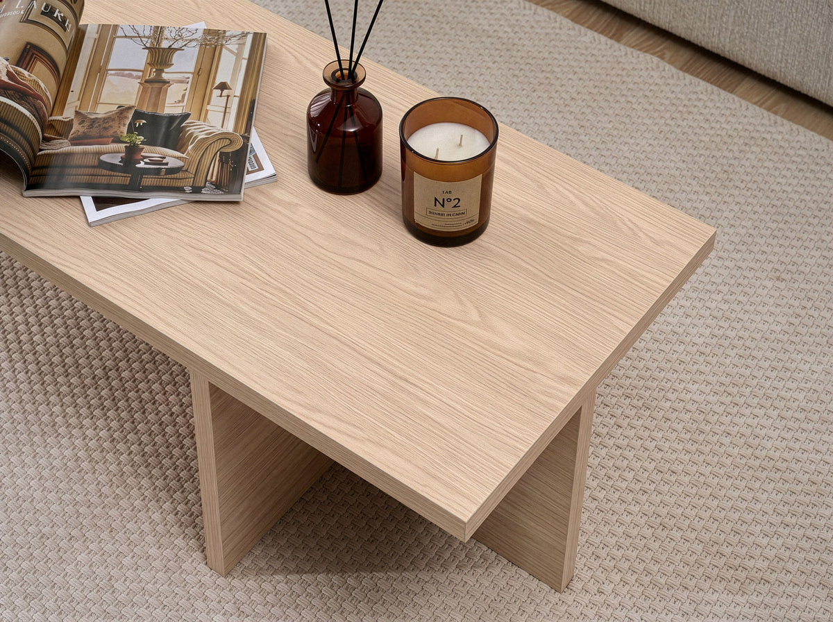 Couchtisch Harbor in Pusula Eiche aus melaminbeschichteter Spanplatte, rechteckige Form mit schlankem Design, Masse 120x45x30 cm