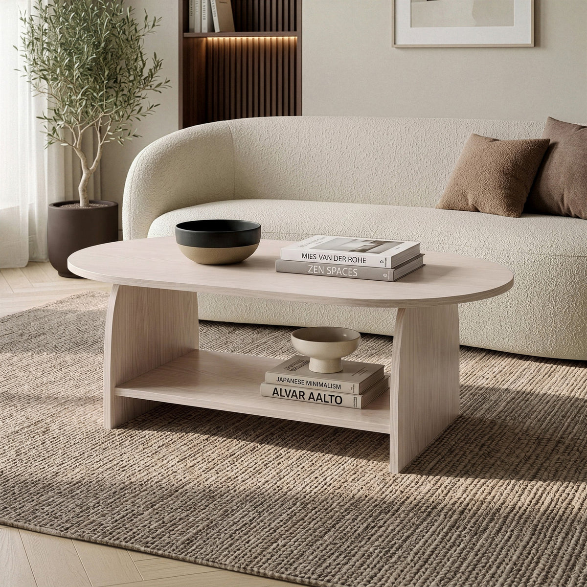 Rechteckiger Couchtisch Rafel von Nordure in Farbe Eiche Pusula, Oberfläche aus melaminbeschichteter Spanplatte, Masse 110x60x40 cm.
