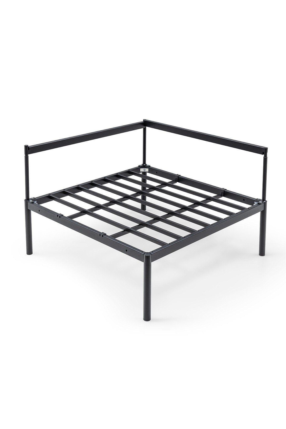 Eckmodul in Schwarz/Grau von Hanah Home mit Bouclé-Stoff-Bezug, Metallbeinen und gepolsterter Sitzfläche für ein Ecksofa.