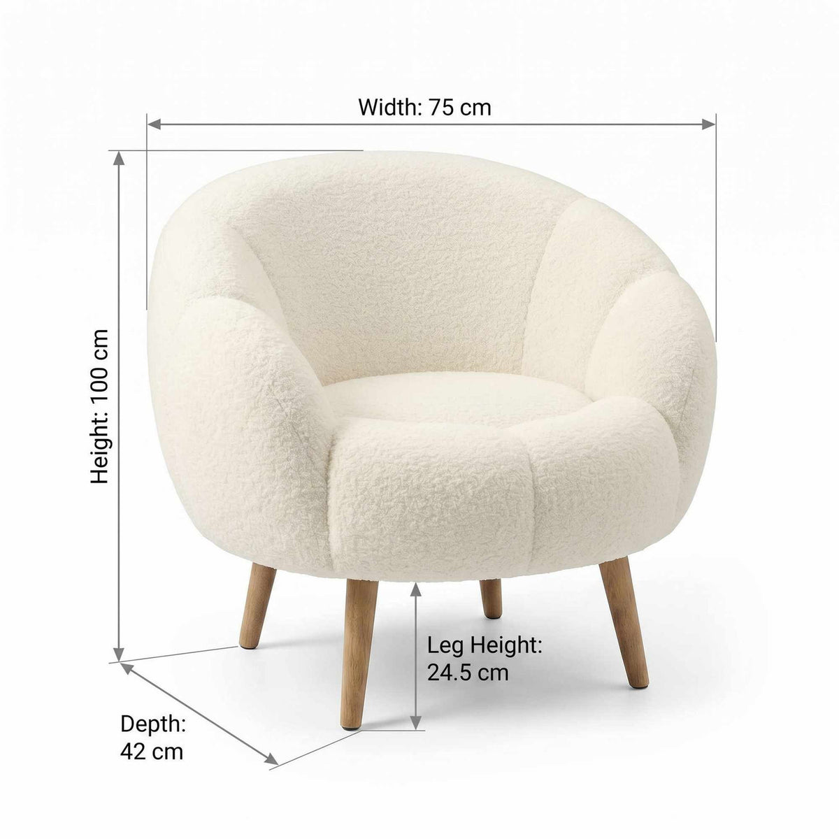 Weisser Ohrensessel Lida von Hanah Home mit Wellsoft-Bezug, geschwungener Rückenlehne und Beinen aus Eschenholz im Wing-Chair-Design.
