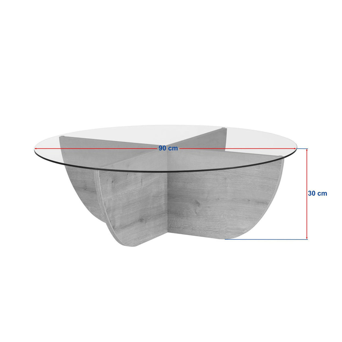 Quadratischer Couchtisch mit Glasplatte und Gestell aus melaminbeschichteter Spanplatte in brauner Nussbaum-Optik, Masse 90x90x30 cm