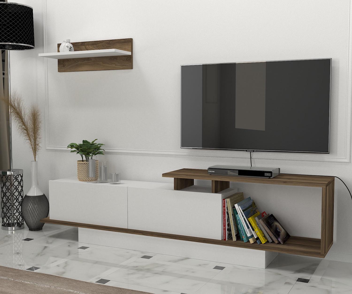 Asos - White, Walnut in Weisser Walnuss präsentiert im Onlineshop von KAQTU Design AG. TV-Möbel ist von Hanah Home