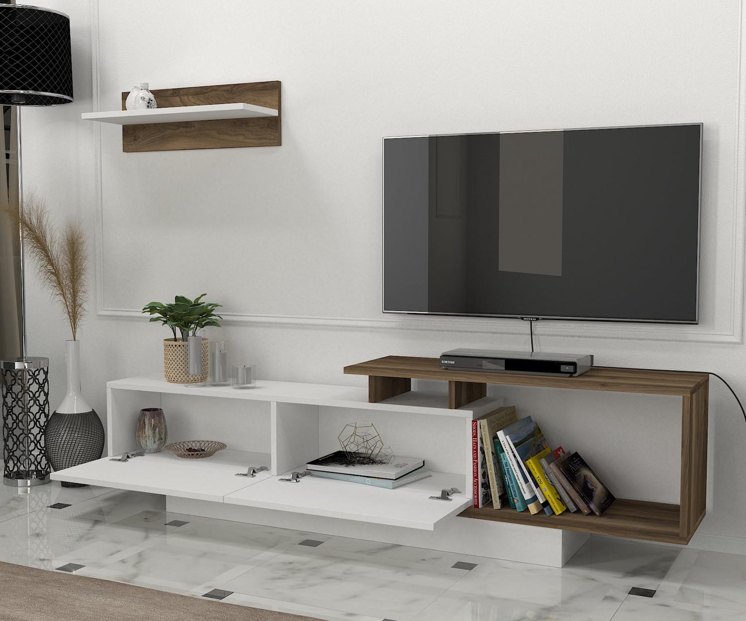 Asos - White, Walnut in Weisser Walnuss präsentiert im Onlineshop von KAQTU Design AG. TV-Möbel ist von Hanah Home