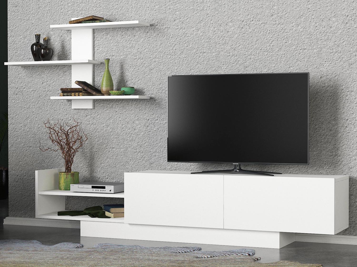 Egemen - White in Weiss präsentiert im Onlineshop von KAQTU Design AG. TV-Möbel ist von Hanah Home