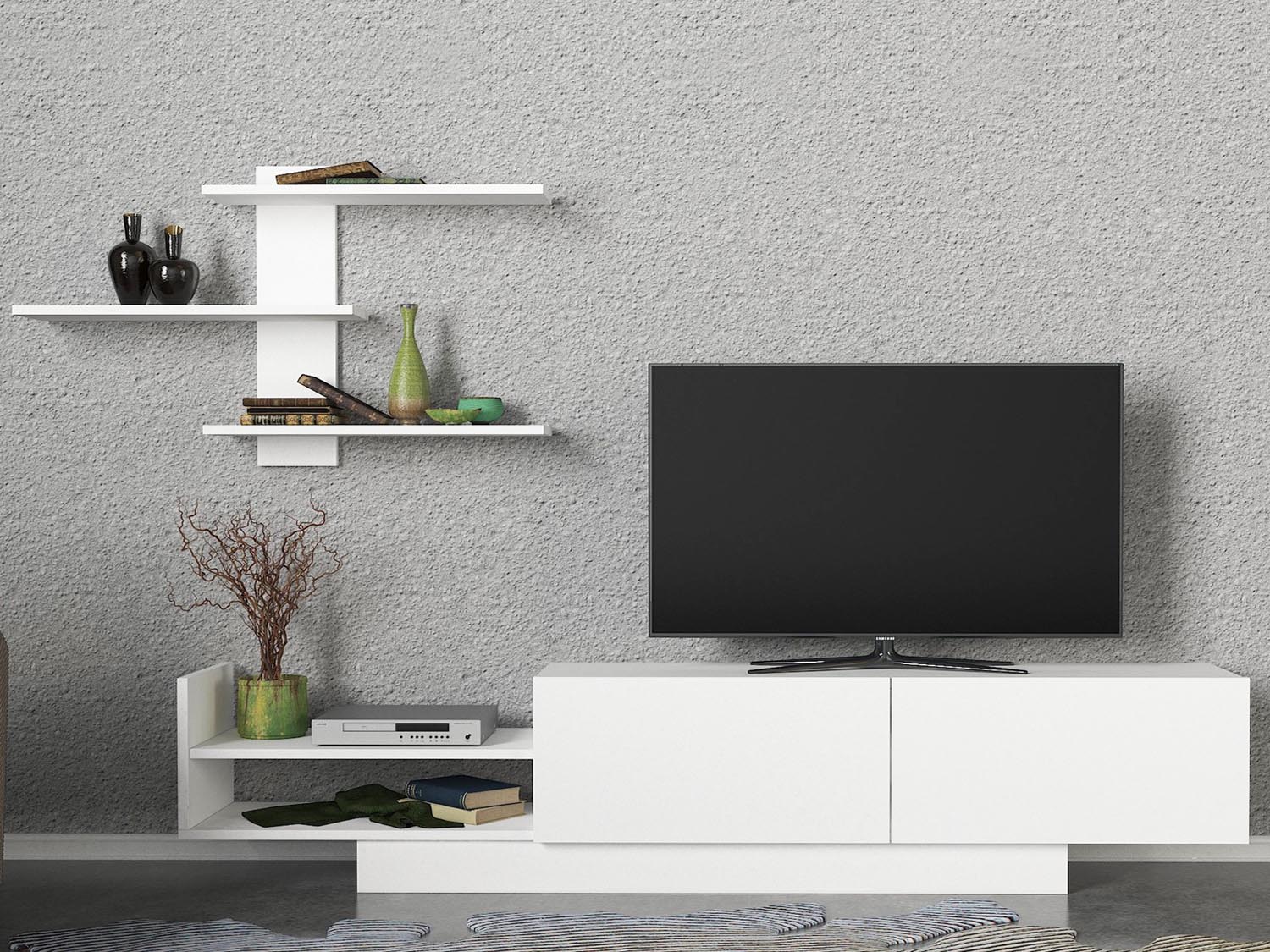 Egemen - White in Weiss präsentiert im Onlineshop von KAQTU Design AG. TV-Möbel ist von Hanah Home