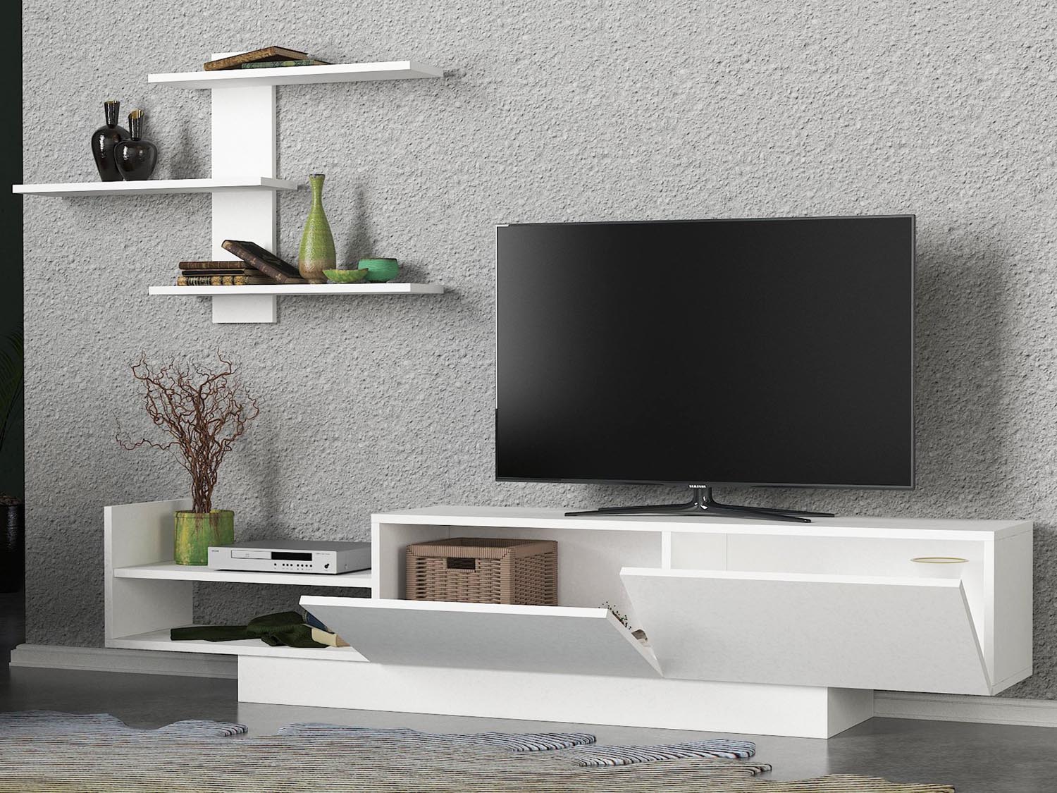 Egemen - White in Weiss präsentiert im Onlineshop von KAQTU Design AG. TV-Möbel ist von Hanah Home