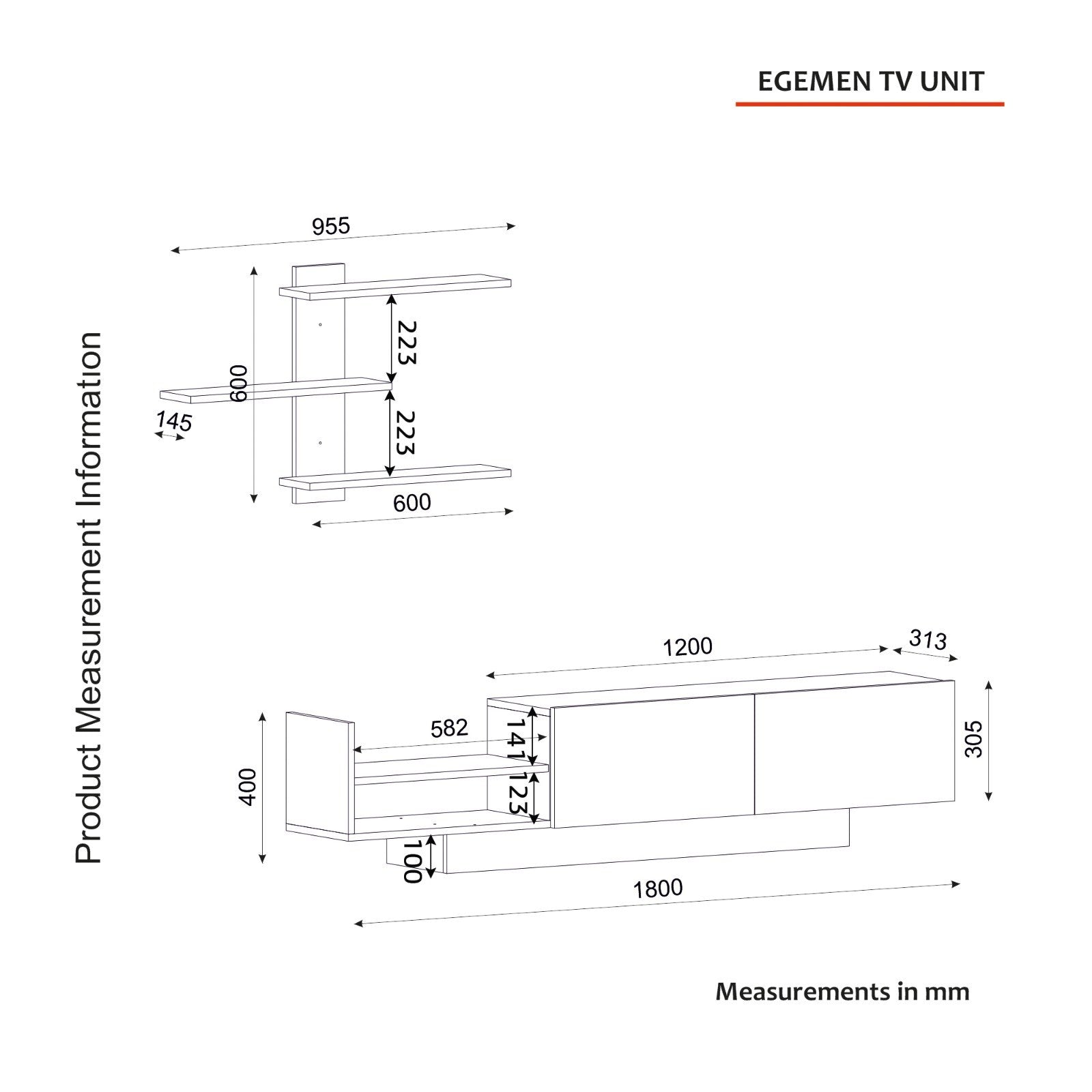 Egemen - White in Weiss präsentiert im Onlineshop von KAQTU Design AG. TV-Möbel ist von Hanah Home