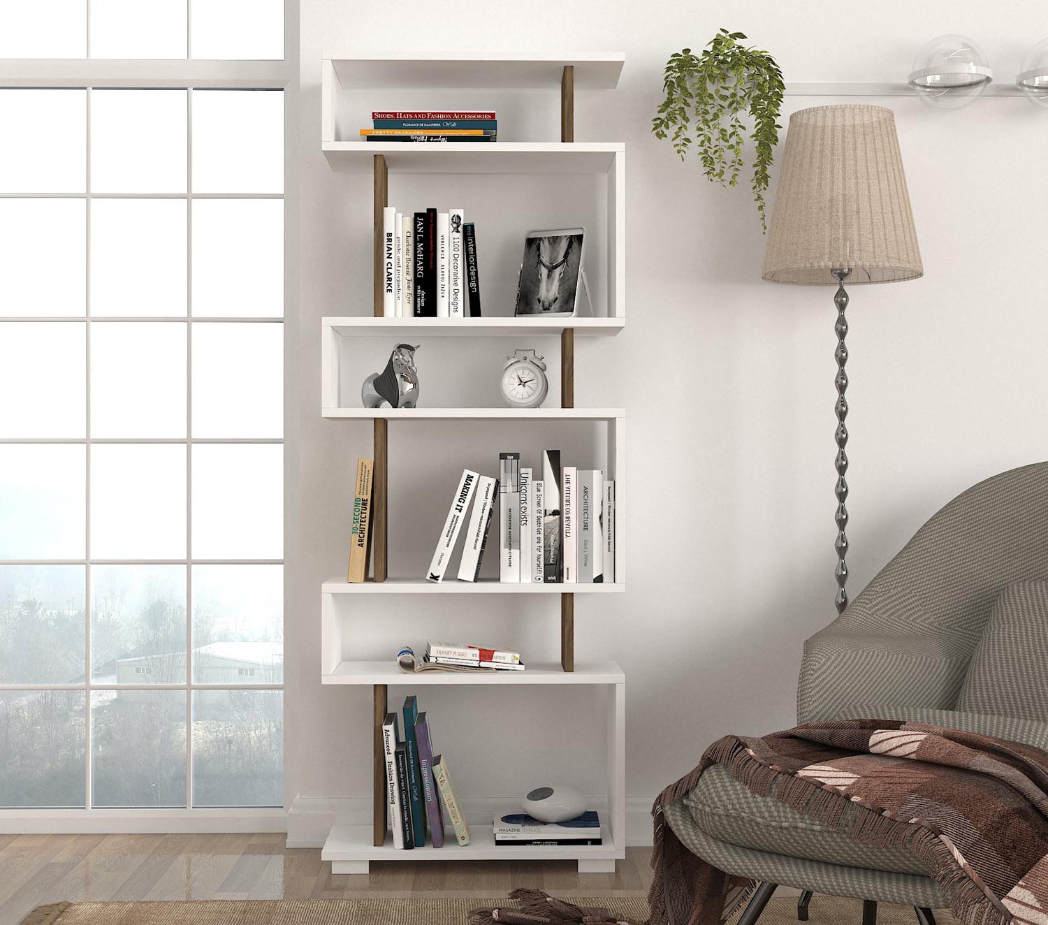 Blok - White, Walnut in Weisser Walnuss präsentiert im Onlineshop von KAQTU Design AG. Bücherregal ist von Hanah Home