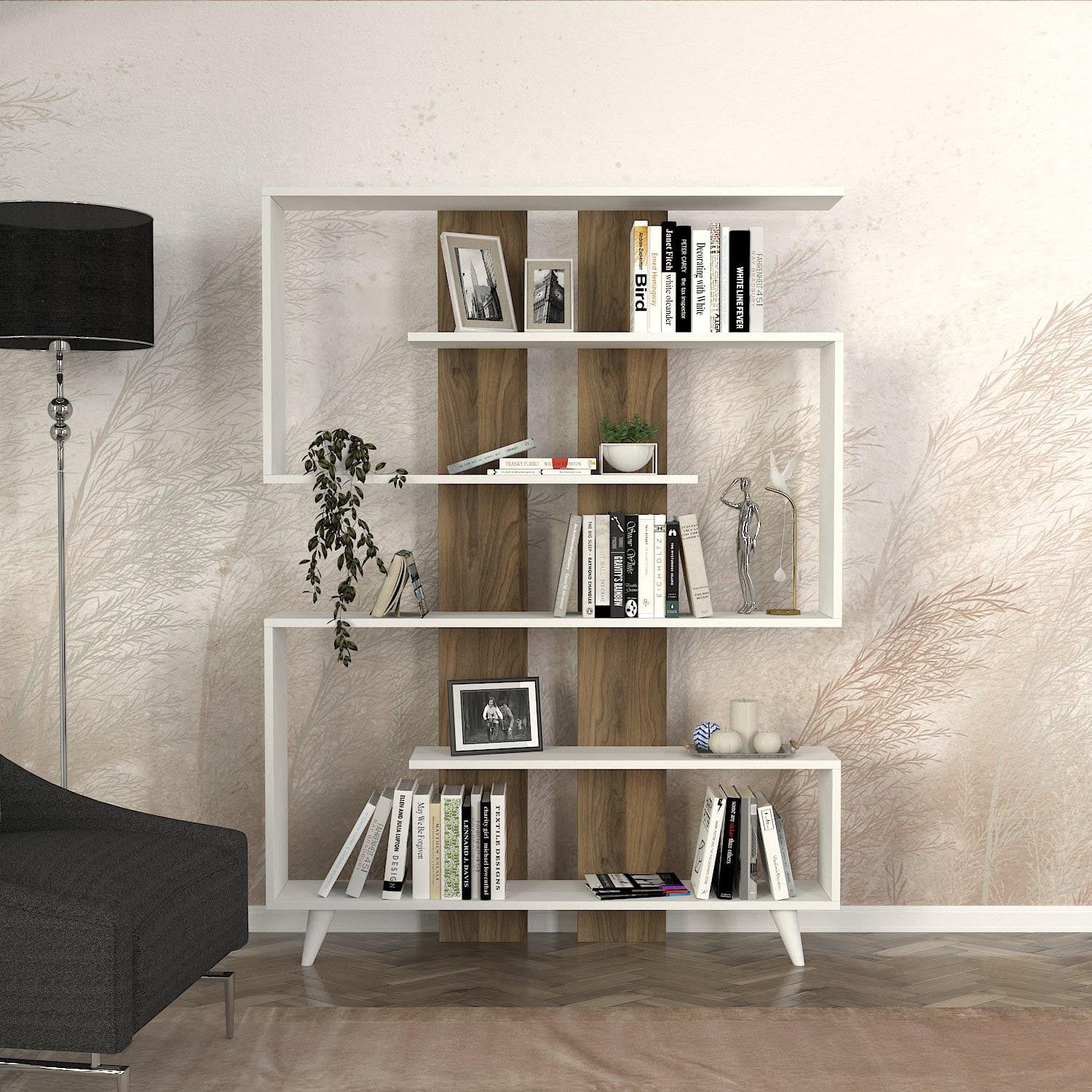 Rain - White, Walnut in Weisser Walnuss präsentiert im Onlineshop von KAQTU Design AG. Bücherregal ist von Hanah Home