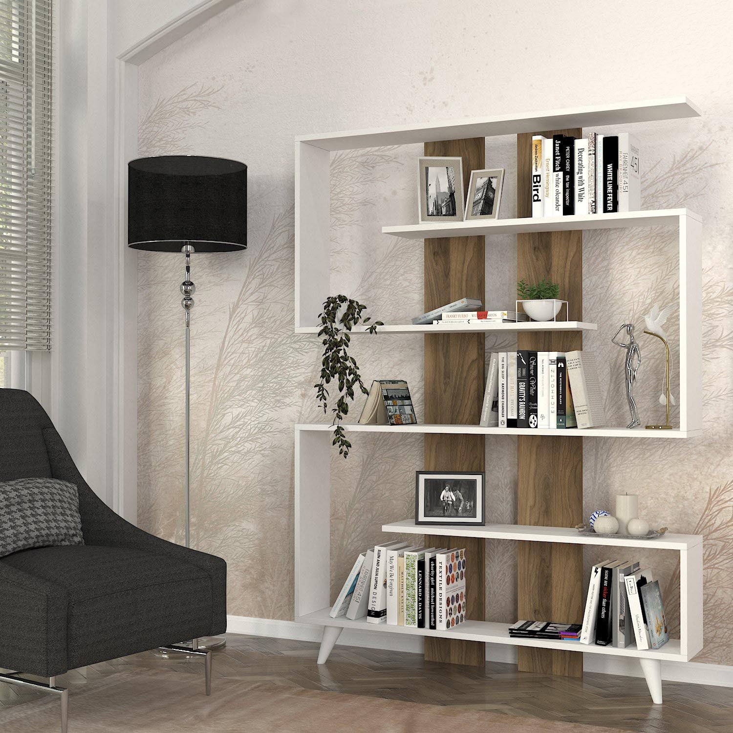 Rain - White, Walnut in Weisser Walnuss präsentiert im Onlineshop von KAQTU Design AG. Bücherregal ist von Hanah Home