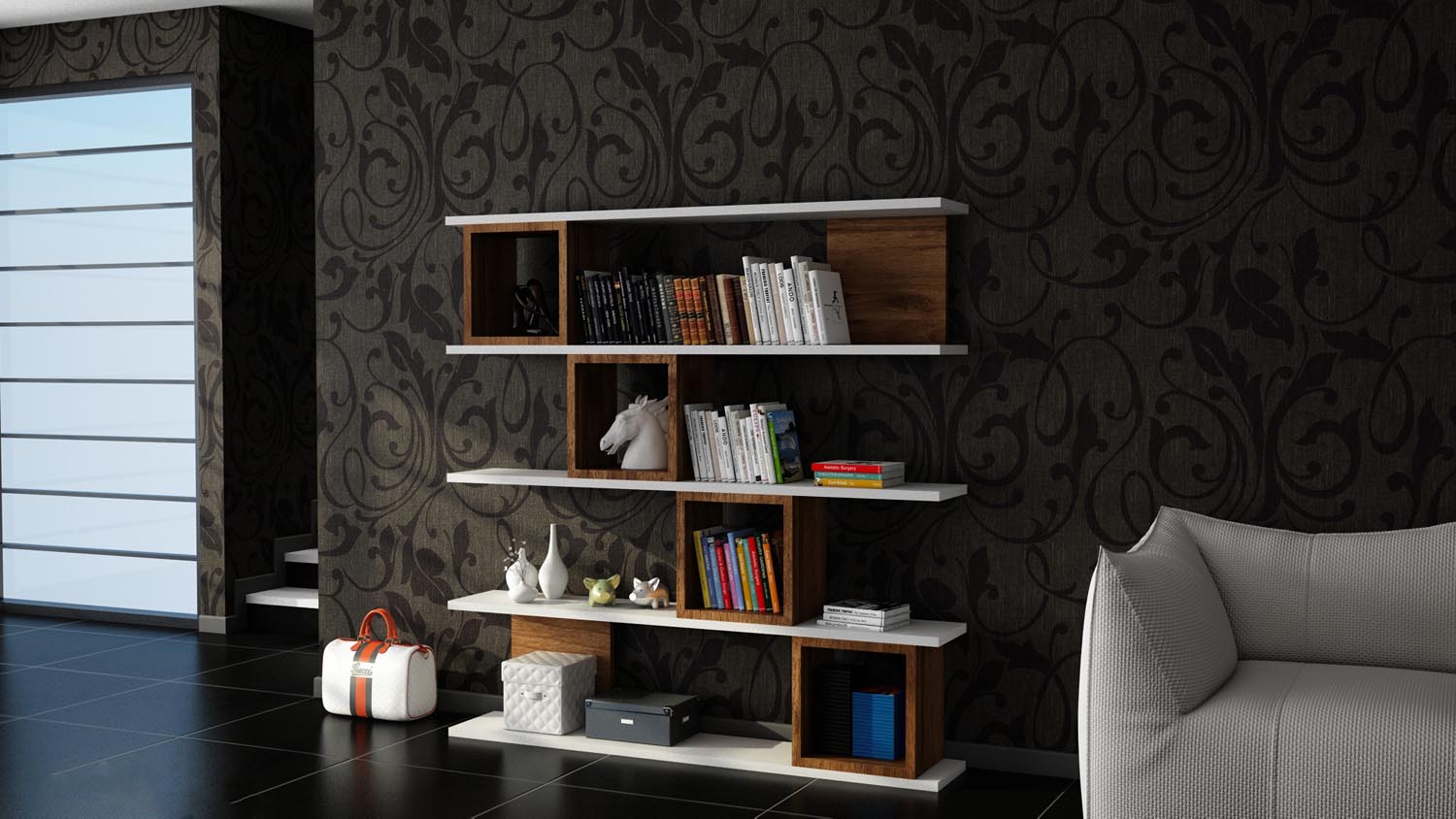 Wind - White, Walnut in Weisser Walnuss präsentiert im Onlineshop von KAQTU Design AG. Bücherregal ist von Hanah Home
