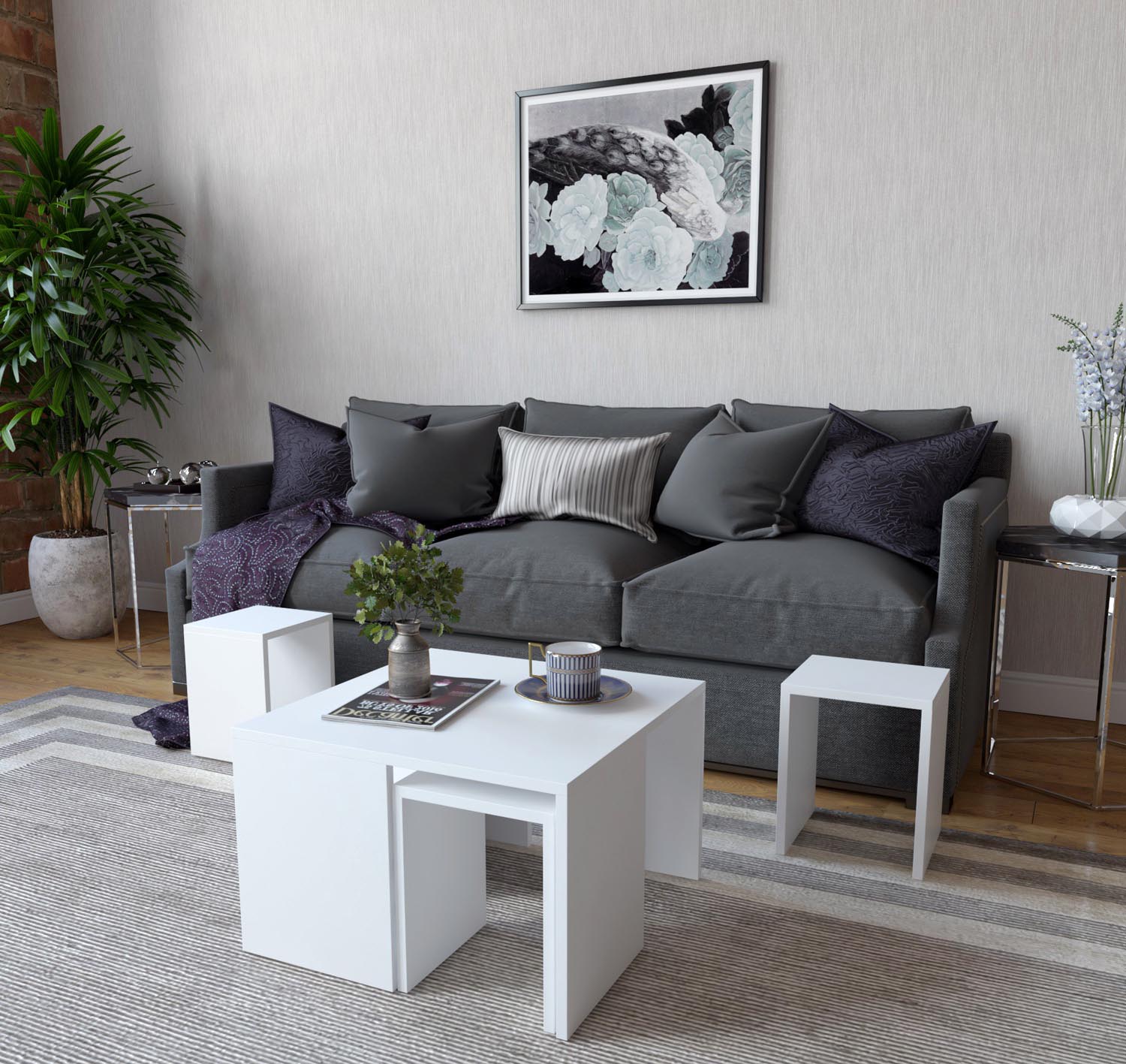 Ortanca - White in Weiss präsentiert im Onlineshop von KAQTU Design AG. Beistelltisch ist von Hanah Home