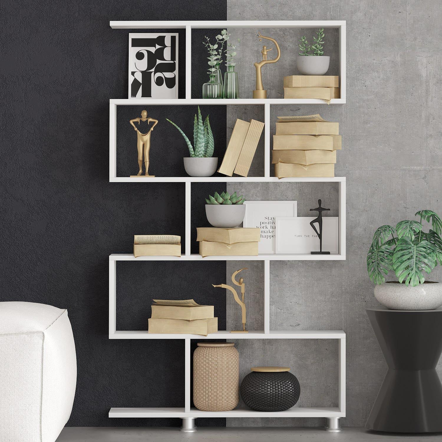 Nilüfer - White in Weiss präsentiert im Onlineshop von KAQTU Design AG. Bücherregal ist von Hanah Home