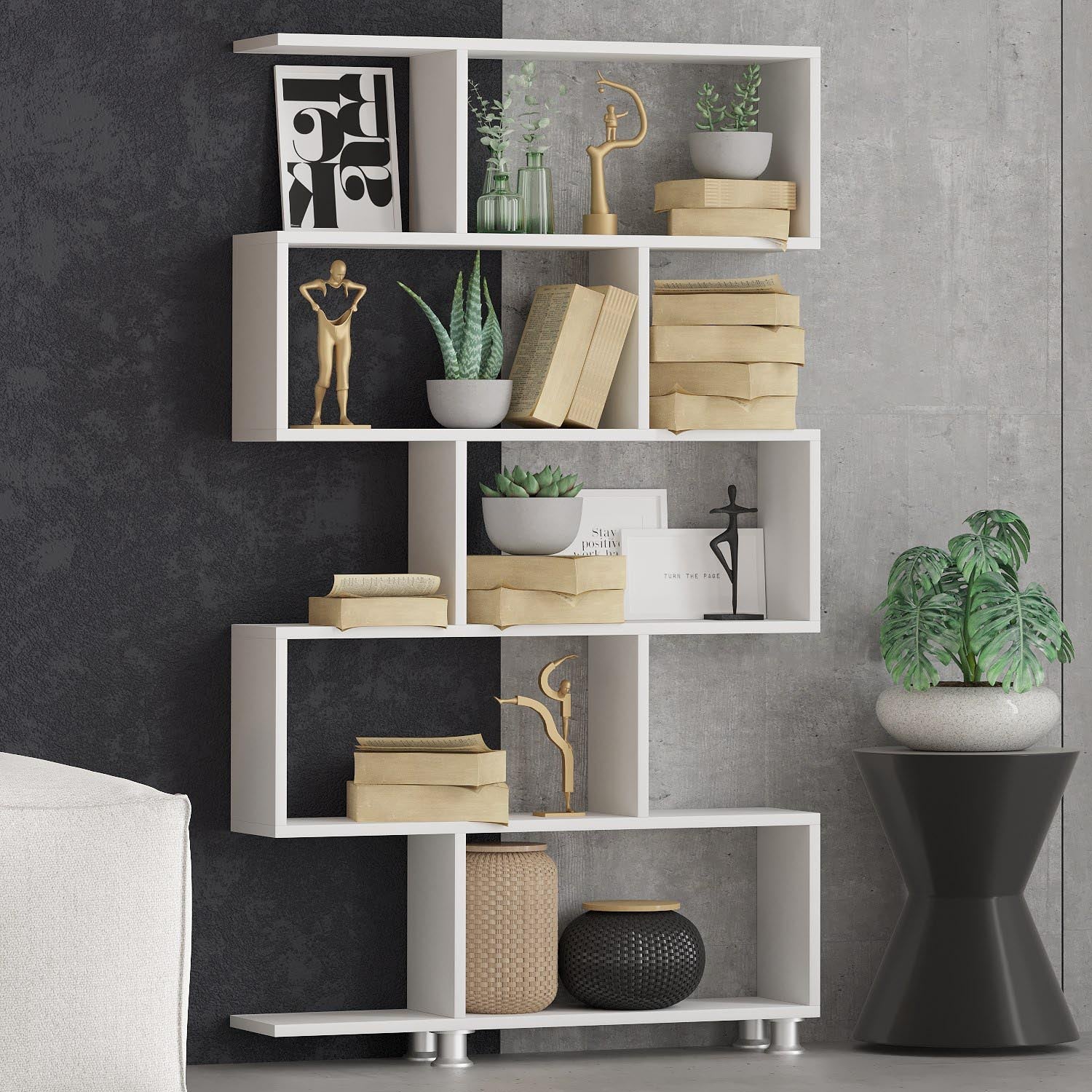 Nilüfer - White in Weiss präsentiert im Onlineshop von KAQTU Design AG. Bücherregal ist von Hanah Home
