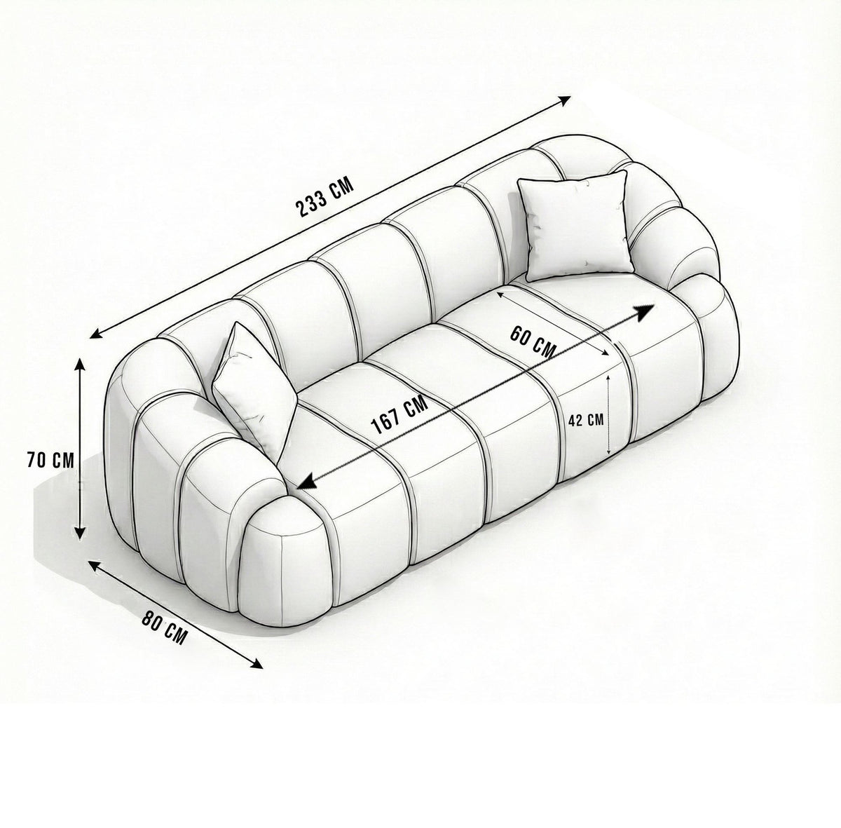 Braunes 3-Sitzer Sofa Octavio von Hanah Home mit Polyesterbezug in Venus-Struktur, Kunststoffbeinen und abnehmbarem Rückenkissen.