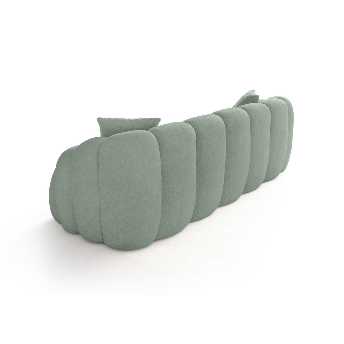 Türkisfarbenes 3-Sitzer Sofa Octavio von Hanah Home mit Polyesterstoff, Holzgestell, schlanken Kunststoffbeinen und zwei losen Kissen.