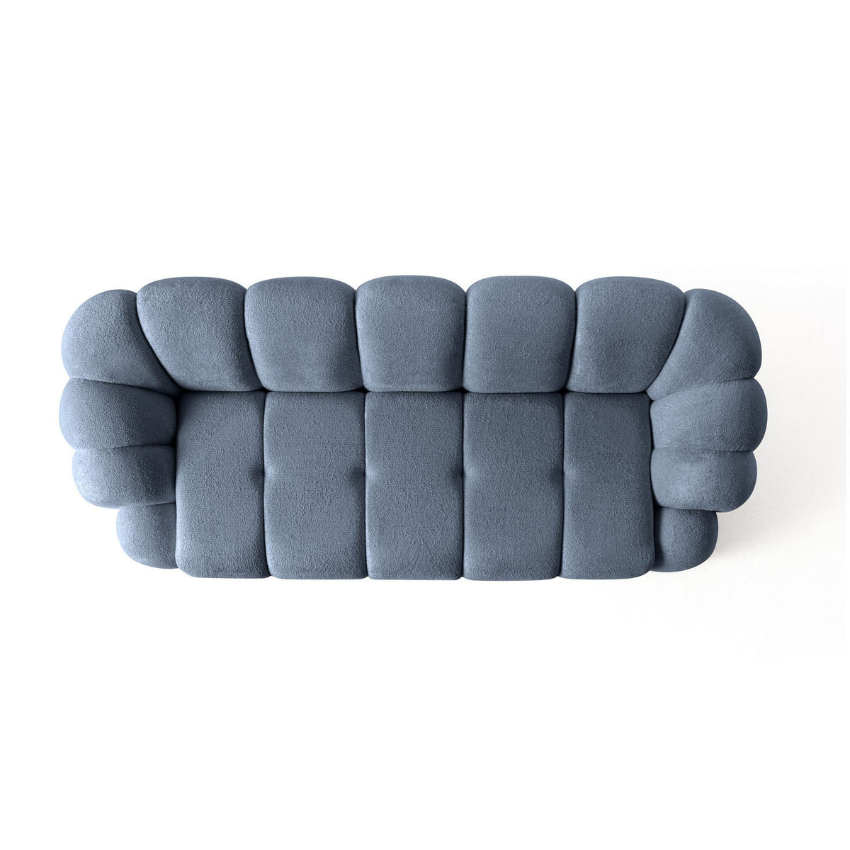 Marineblaues 3-Sitzer Sofa Octavio von Hanah Home mit Polyesterbezug, Hainbuche-Gestell, Kunststoffbeinen und zwei losen Kissen.