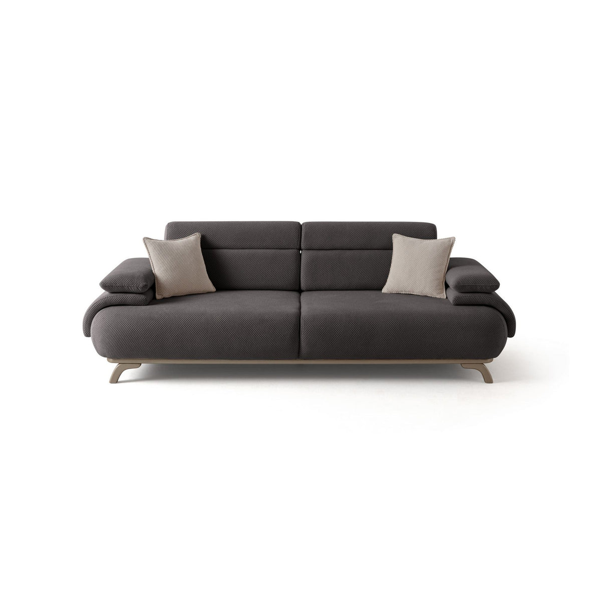Anthrazitfarbenes 3-Sitzer-Sofa Bonjo Silver mit Polyesterbezug in Tuna-Struktur, Holzbeinen und abnehmbarem Rückenkissen von Hanah Home
