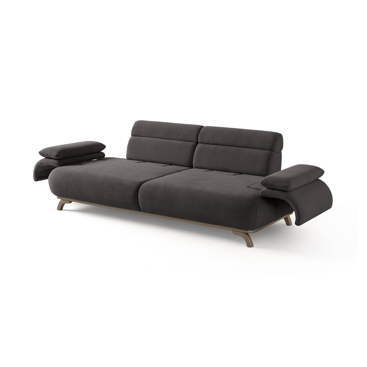Anthrazitfarbenes 3-Sitzer-Sofa Bonjo Silver mit Polyesterbezug in Tuna-Struktur, Holzbeinen und abnehmbarem Rückenkissen von Hanah Home