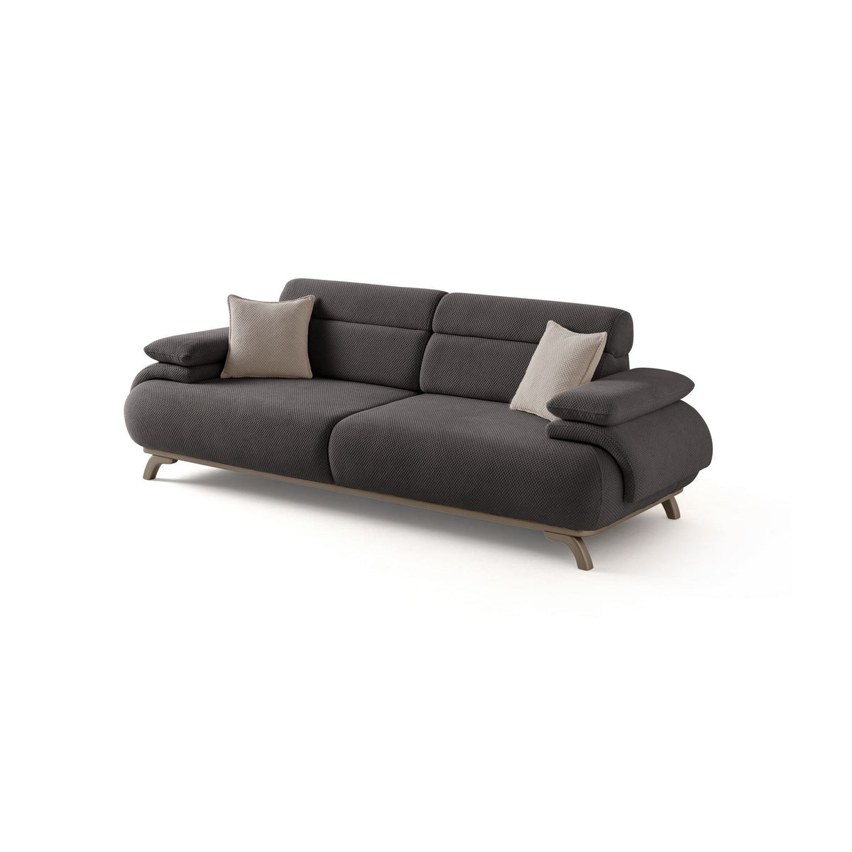 Anthrazitfarbenes 3-Sitzer-Sofa Bonjo Silver mit Polyesterbezug in Tuna-Struktur, Holzbeinen und abnehmbarem Rückenkissen von Hanah Home