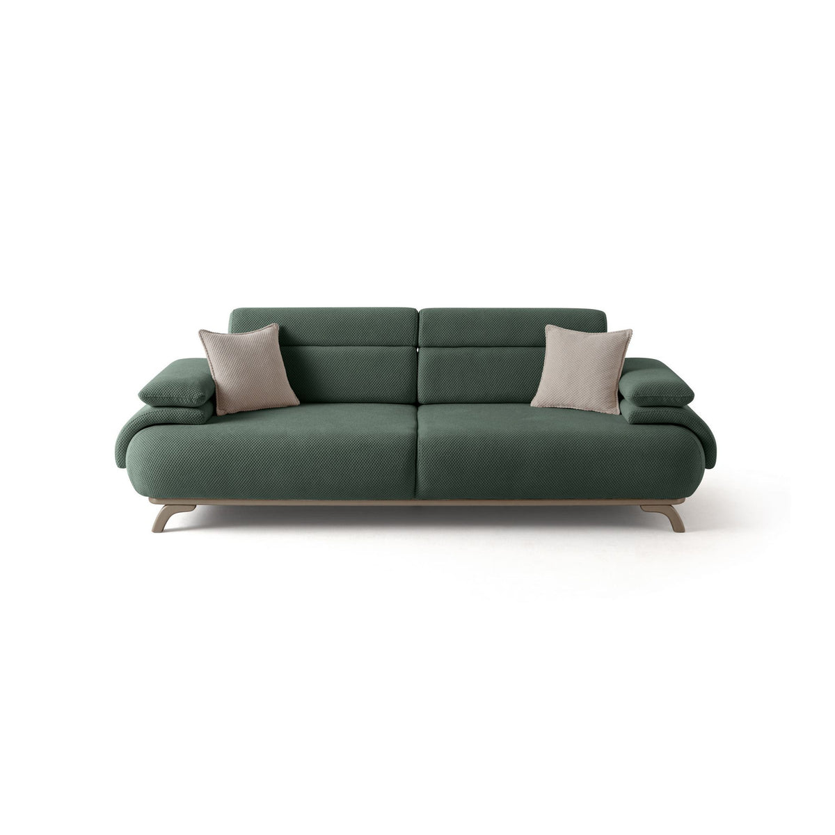 Grünes 3-Sitzer-Sofa Bonjo Silver mit Polyester-Bezug, Holzbeinen und abnehmbarem Rückenkissen, Gestell aus Hainbuche und Spanplatte.