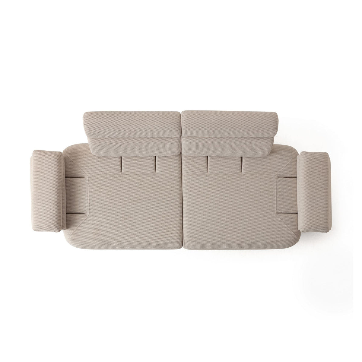 Beiges 3-Sitzer Sofa mit Polyester-Bezug in Tuna-Struktur, Holzbeinen und abnehmbarem Rückenkissen, Gestell aus Hainbuche und Spanplatte.