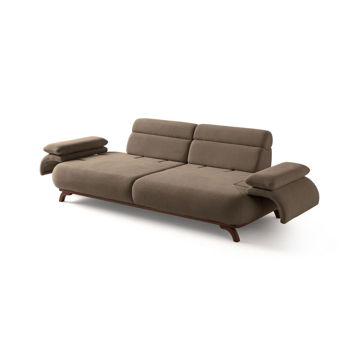Braunes 3-Sitzer Sofa Bonjo von Hanah Home in Erdton, Bezugsstoff aus Polyester mit Tuna-Struktur, Holzbeine, 246 cm breit und 97 cm tief.