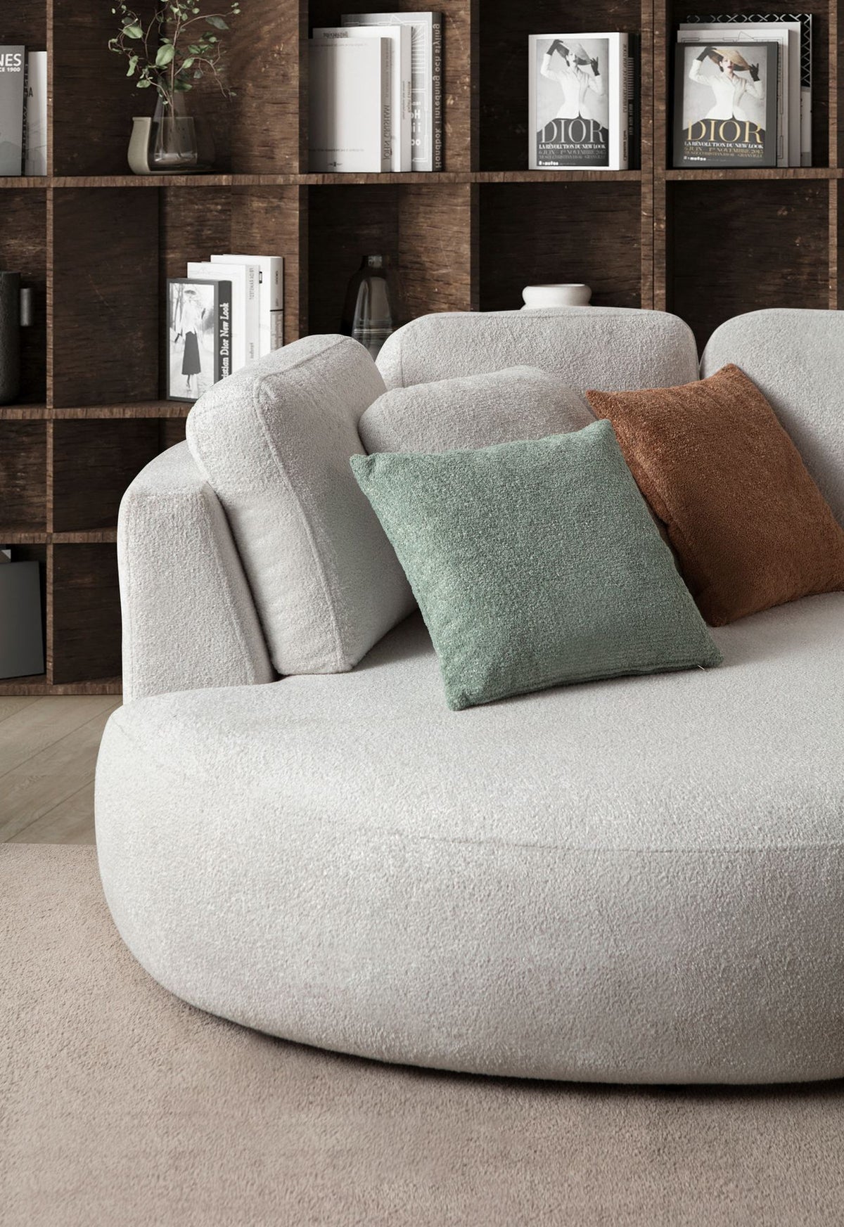 Weisses Ecksofa Venezia von Hanah Home mit Polyesterbezug, Kunststoffbeinen und abnehmbarem Rückenkissen, Eckmodul links.