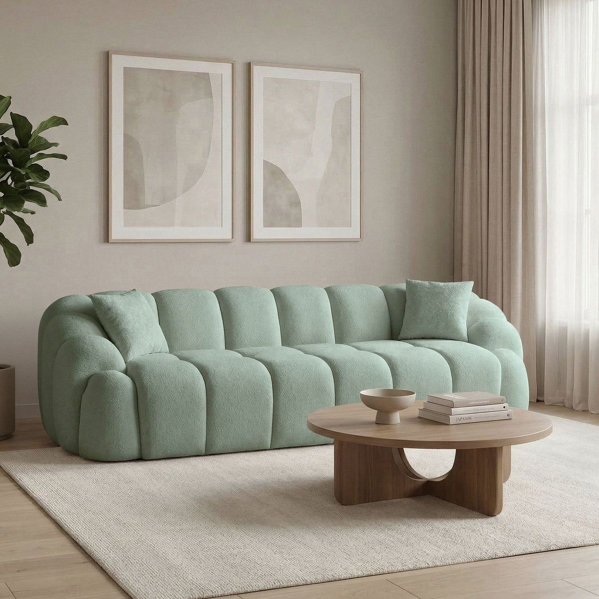 Türkisfarbenes 4-Sitzer Sofa Octavio von Hanah Home mit Polyesterbezug, Holzgestell und schlanken Kunststoffbeinen, seitliche Ansicht.