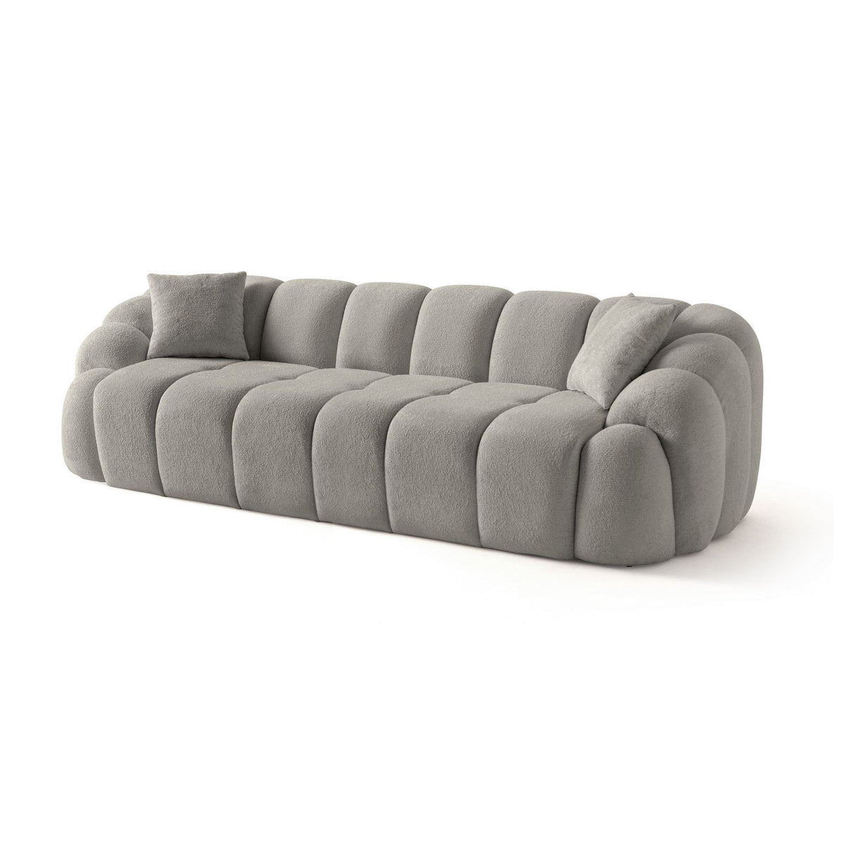 Graues 4-Sitzer Sofa Octavio von Hanah Home mit Polyester-Bezug, Holzgestell und abnehmbarem Rückenkissen, Ansicht von vorne.