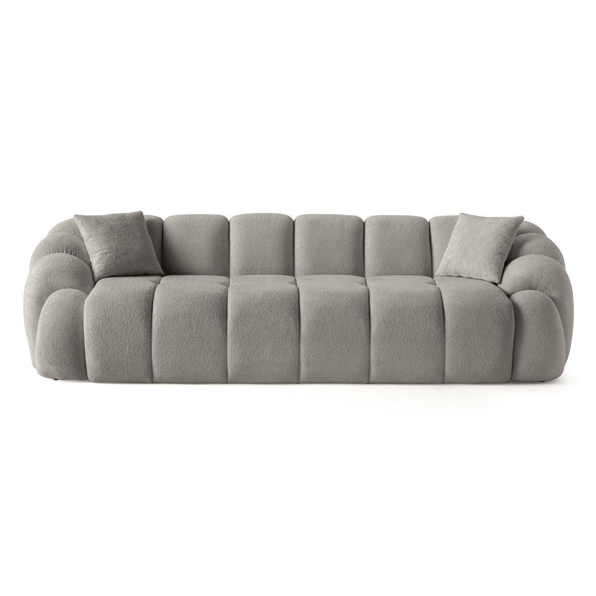 Graues 4-Sitzer Sofa Octavio von Hanah Home mit Polyester-Bezug, Holzgestell und abnehmbarem Rückenkissen, Ansicht von vorne.