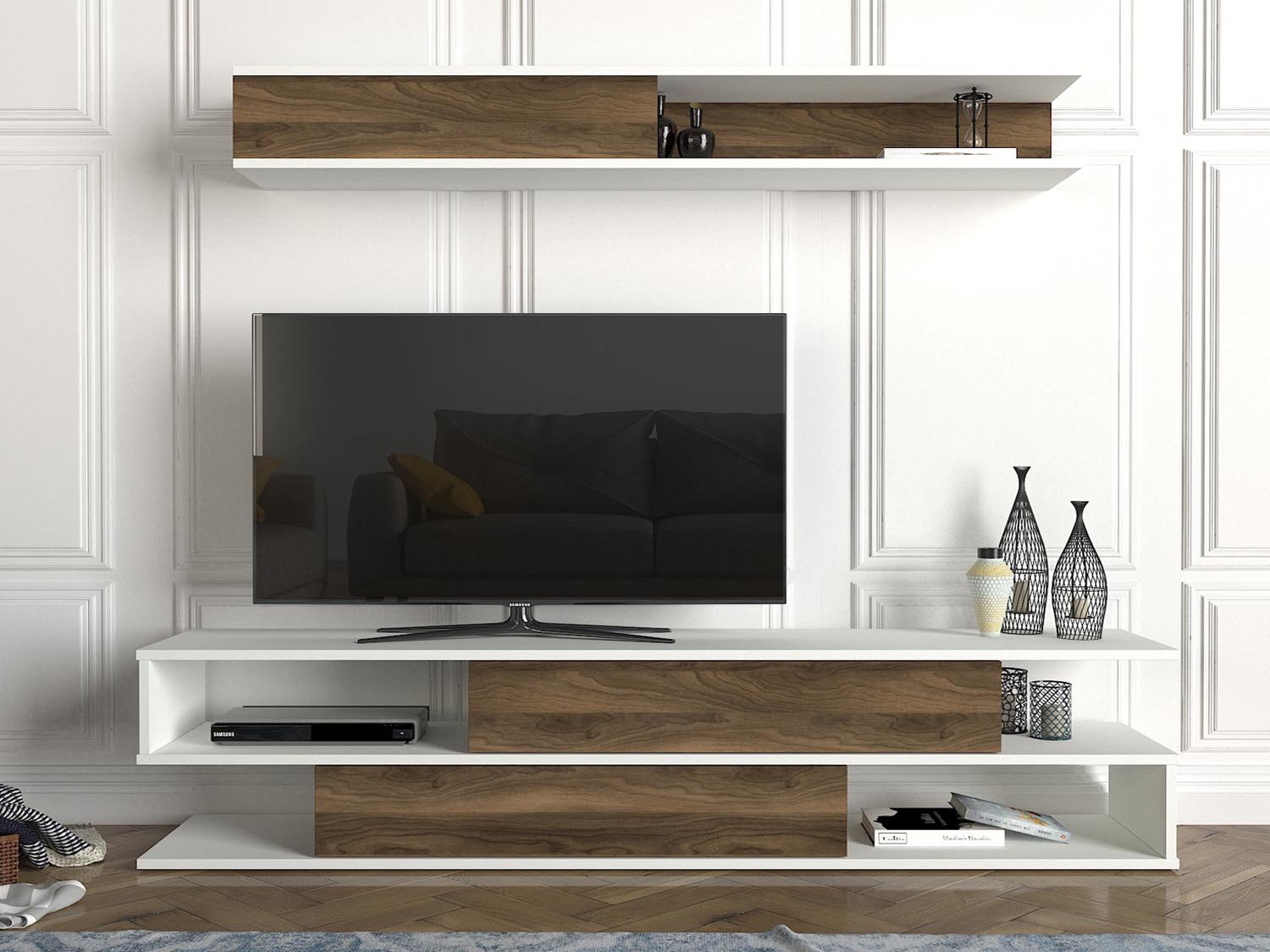 Manyetik - White, Walnut in Weisser Walnuss präsentiert im Onlineshop von KAQTU Design AG. TV-Möbel ist von Hanah Home