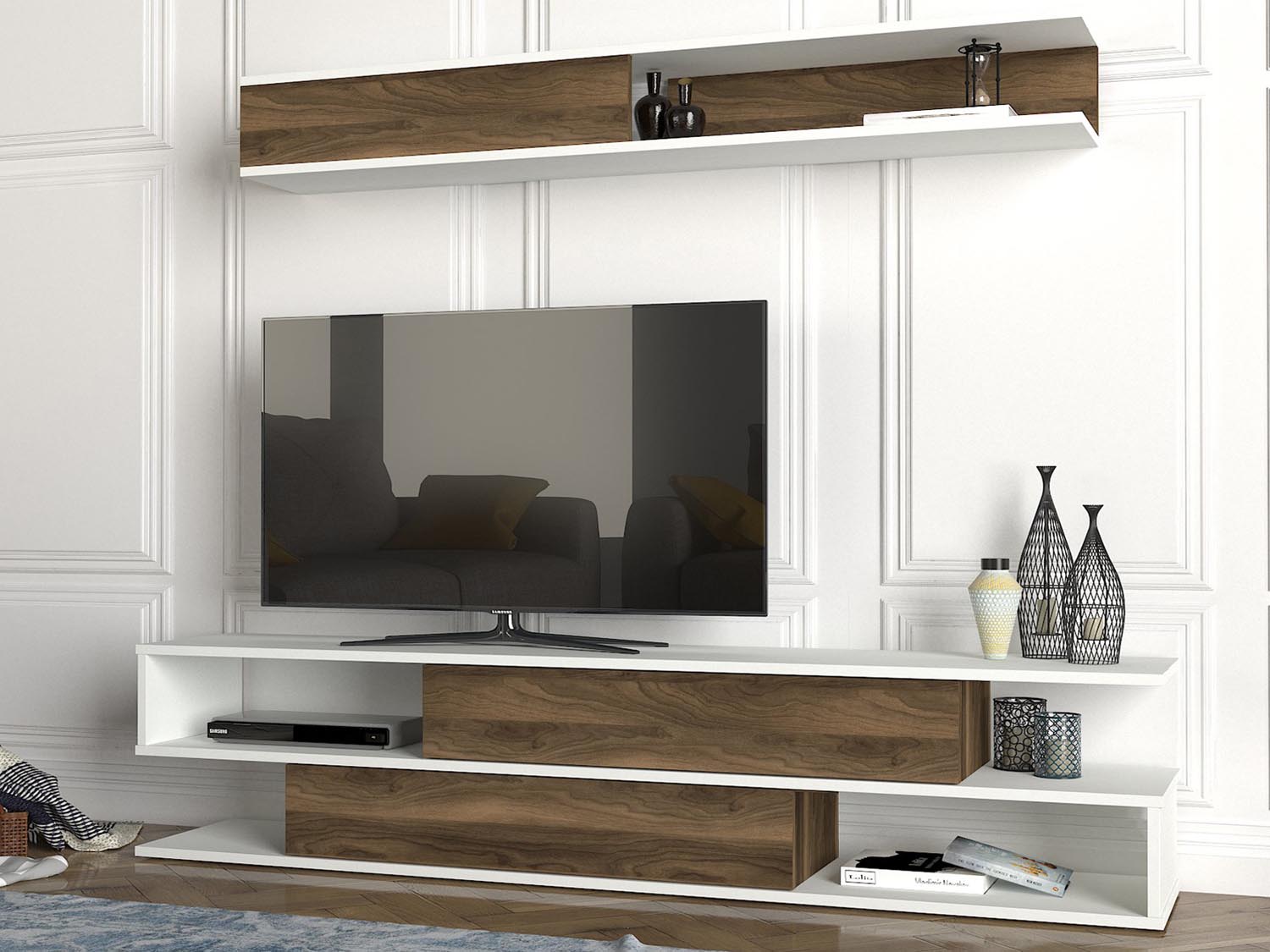 Manyetik - White, Walnut in Weisser Walnuss präsentiert im Onlineshop von KAQTU Design AG. TV-Möbel ist von Hanah Home