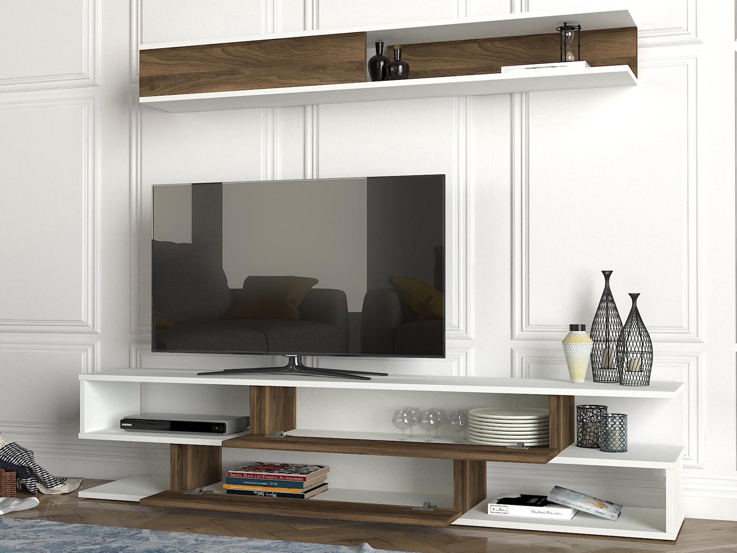 Manyetik - White, Walnut in Weisser Walnuss präsentiert im Onlineshop von KAQTU Design AG. TV-Möbel ist von Hanah Home