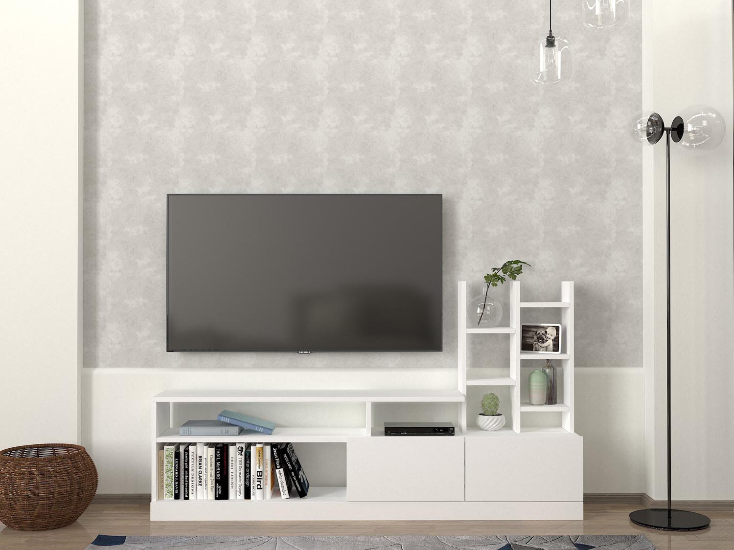 Dolunay - White in Weiss präsentiert im Onlineshop von KAQTU Design AG. TV-Möbel ist von Hanah Home