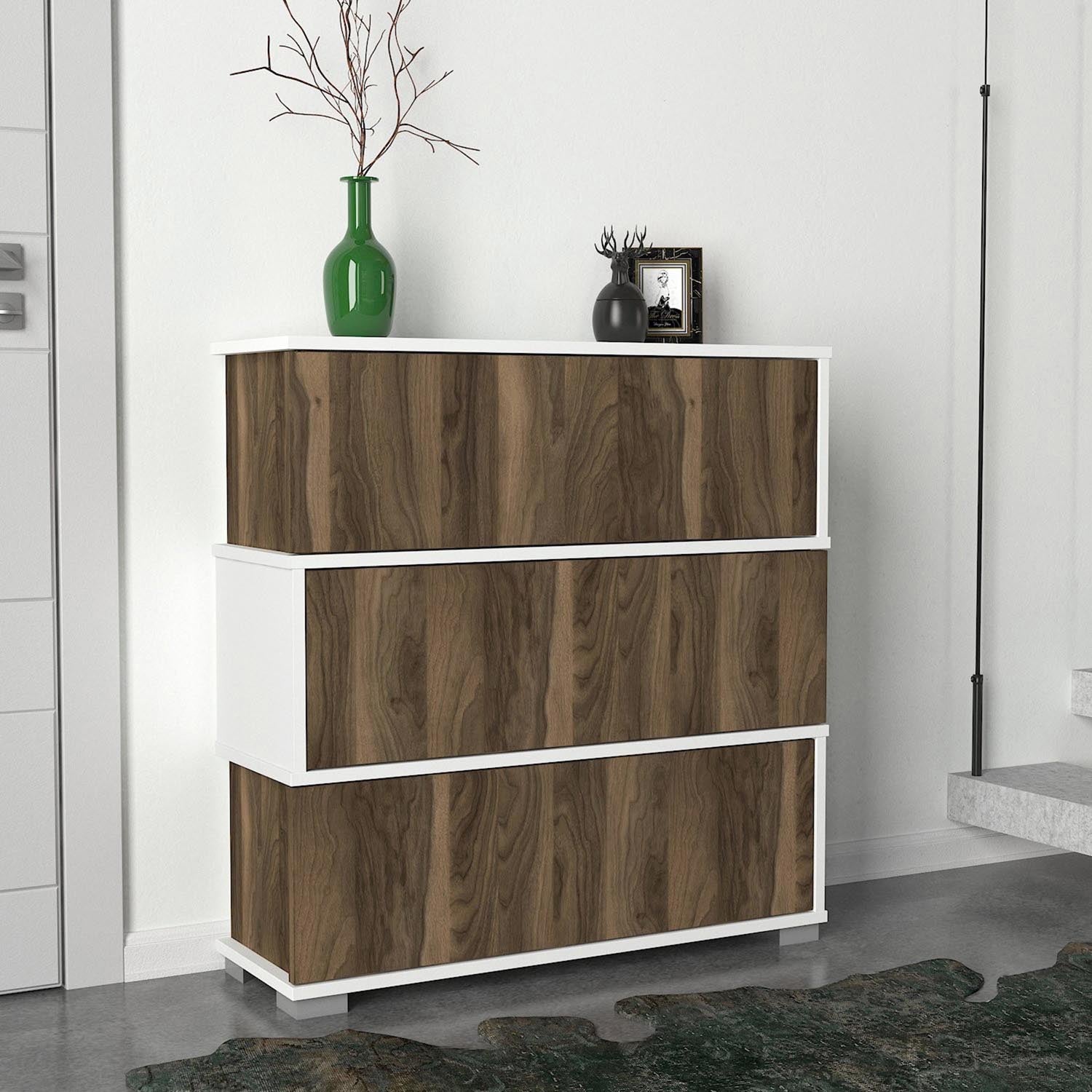 Napolyon - White, Walnut in Weisser Walnuss präsentiert im Onlineshop von KAQTU Design AG. Schuhschrank ist von Hanah Home