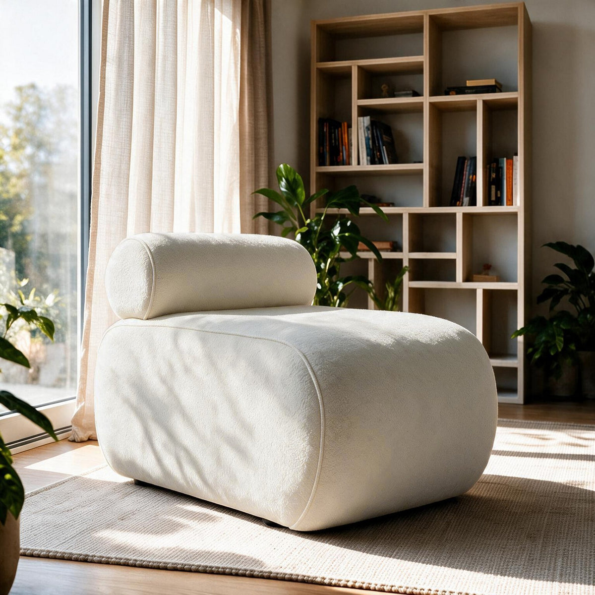 Off-White Ohrensessel Cosmo von Hanah Home mit gestricktem Polyesterbezug, Kunststoffbeinen und gepolsterten Armlehnen im Wohnraum